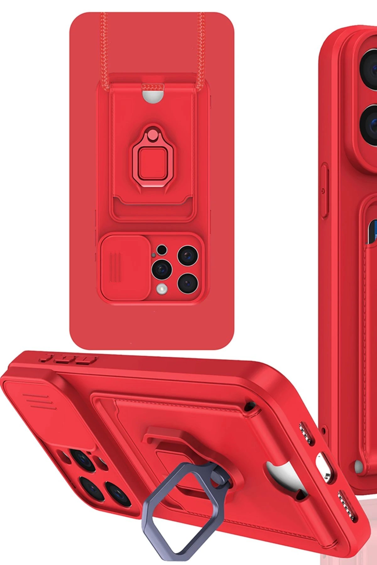 Newface iPhone 15 Pro Max Kılıf Zuma Kartvizitli Yüzüklü Silikon - Kırmızı