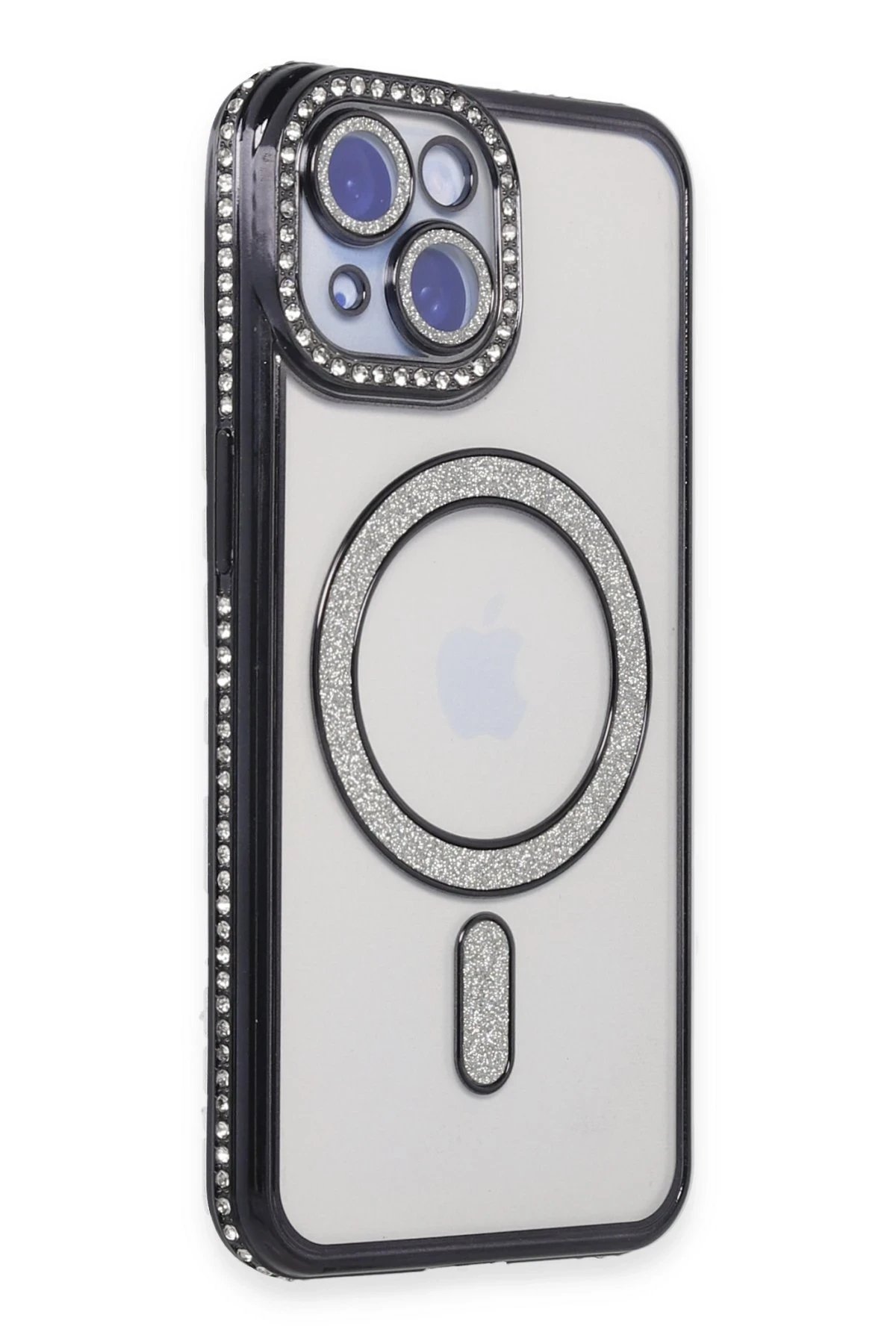 Newface iPhone 15 Kılıf Joke Simli Magneticsafe Kılıf - Siyah