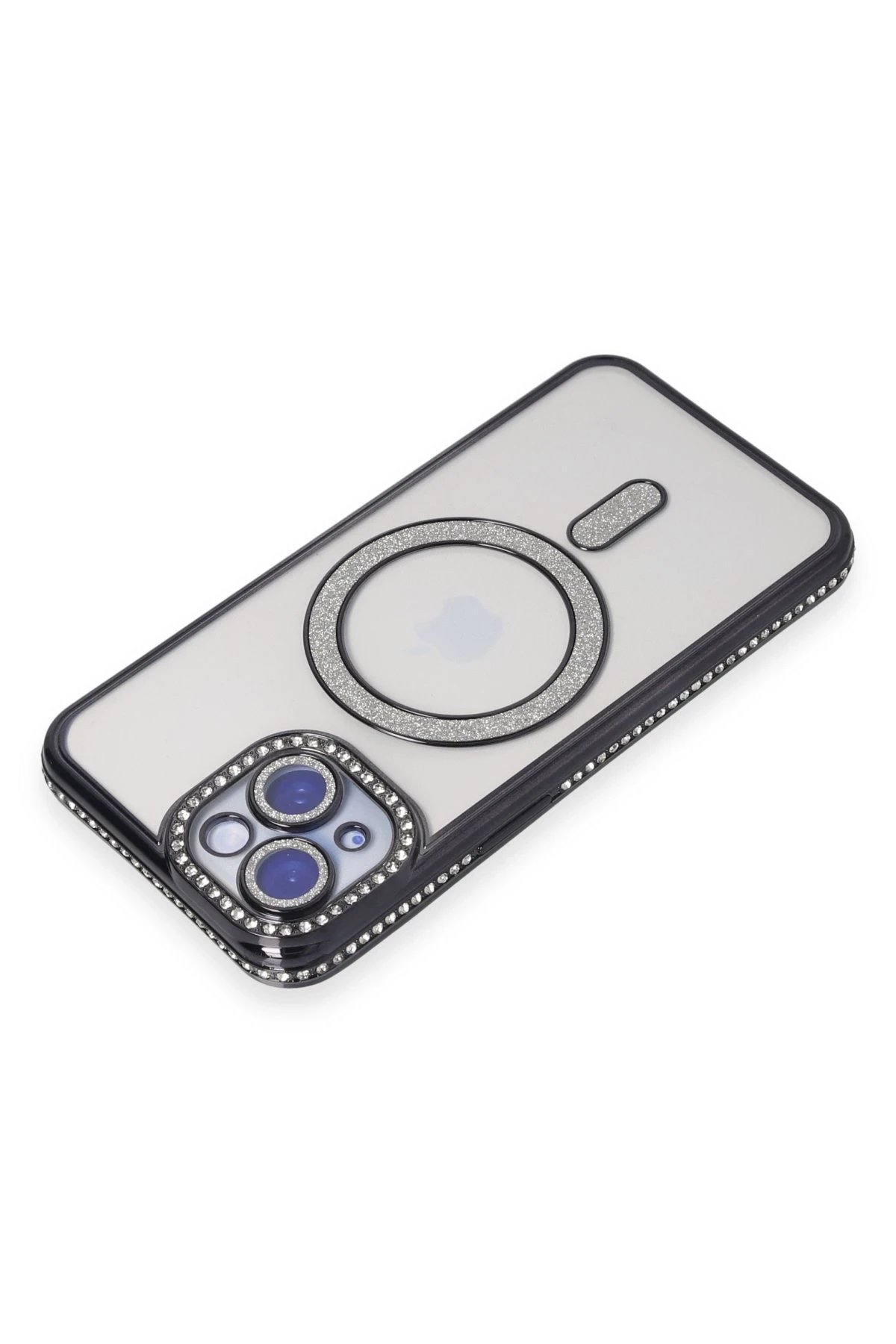 Newface iPhone 15 Kılıf Joke Simli Magneticsafe Kılıf - Siyah