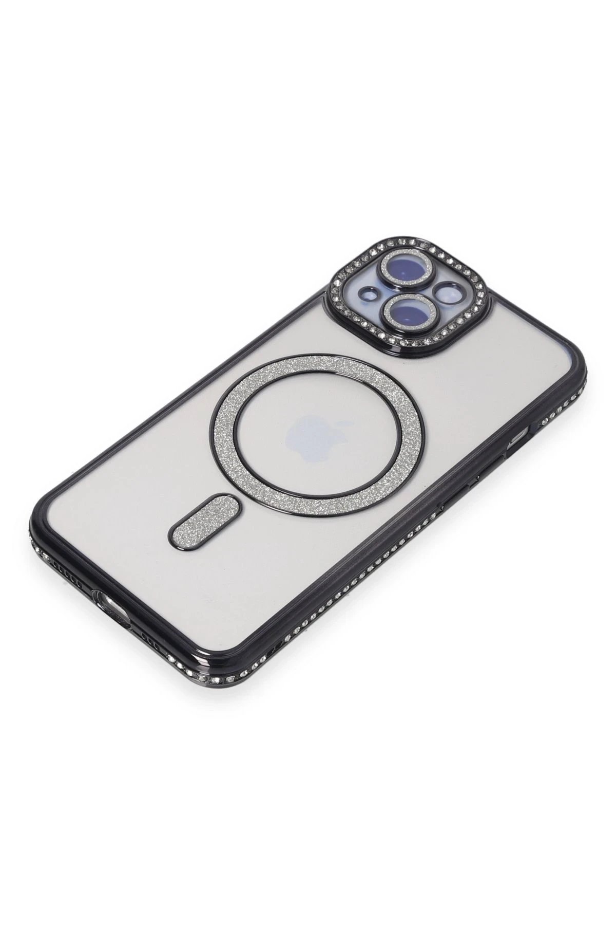 Newface iPhone 15 Kılıf Joke Simli Magneticsafe Kılıf - Siyah