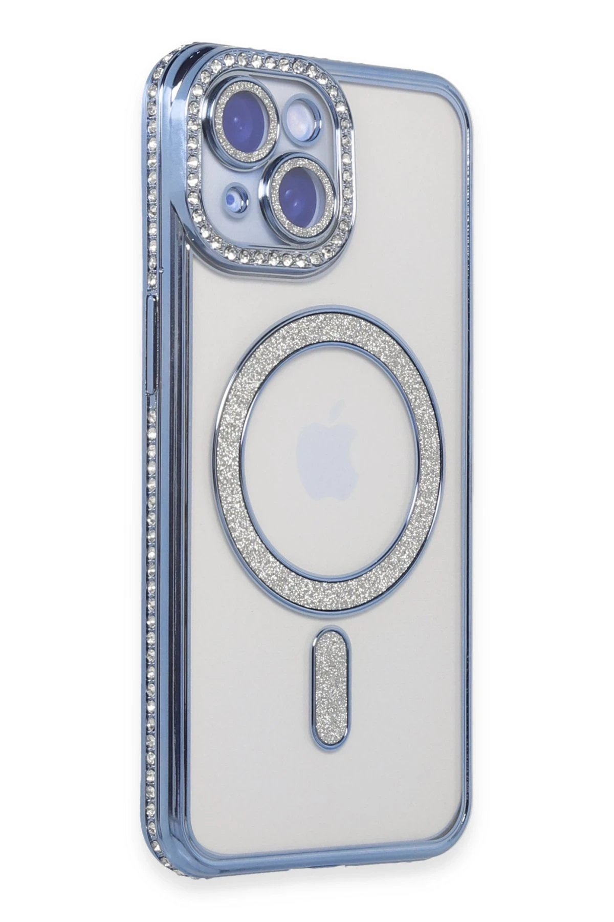 Newface iPhone 15 Kılıf Joke Simli Magneticsafe Kılıf - Mavi