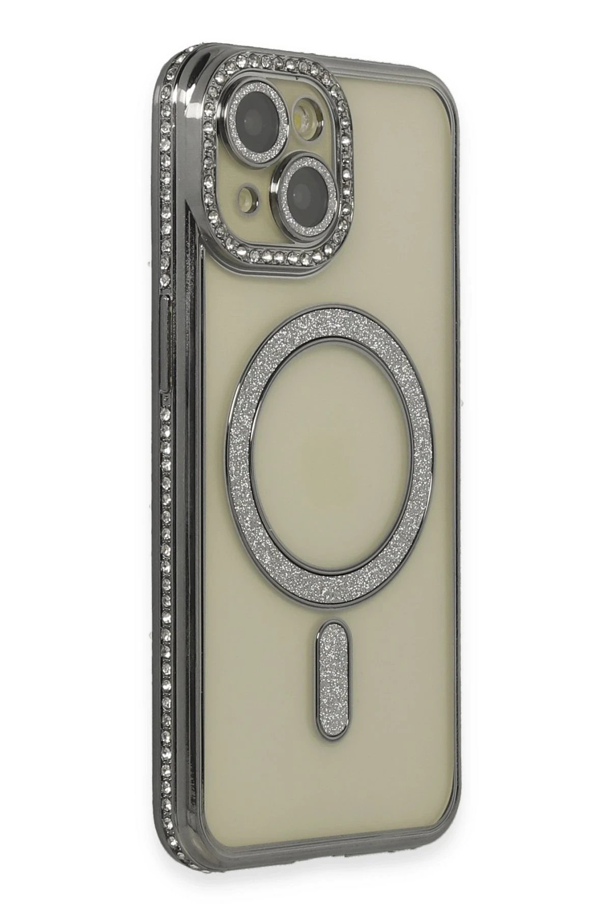 Newface iPhone 15 Kılıf Joke Simli Magneticsafe Kılıf - Gri