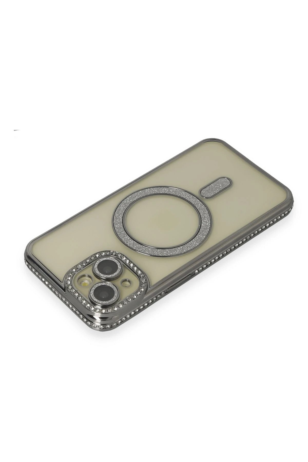 Newface iPhone 15 Kılıf Joke Simli Magneticsafe Kılıf - Gri