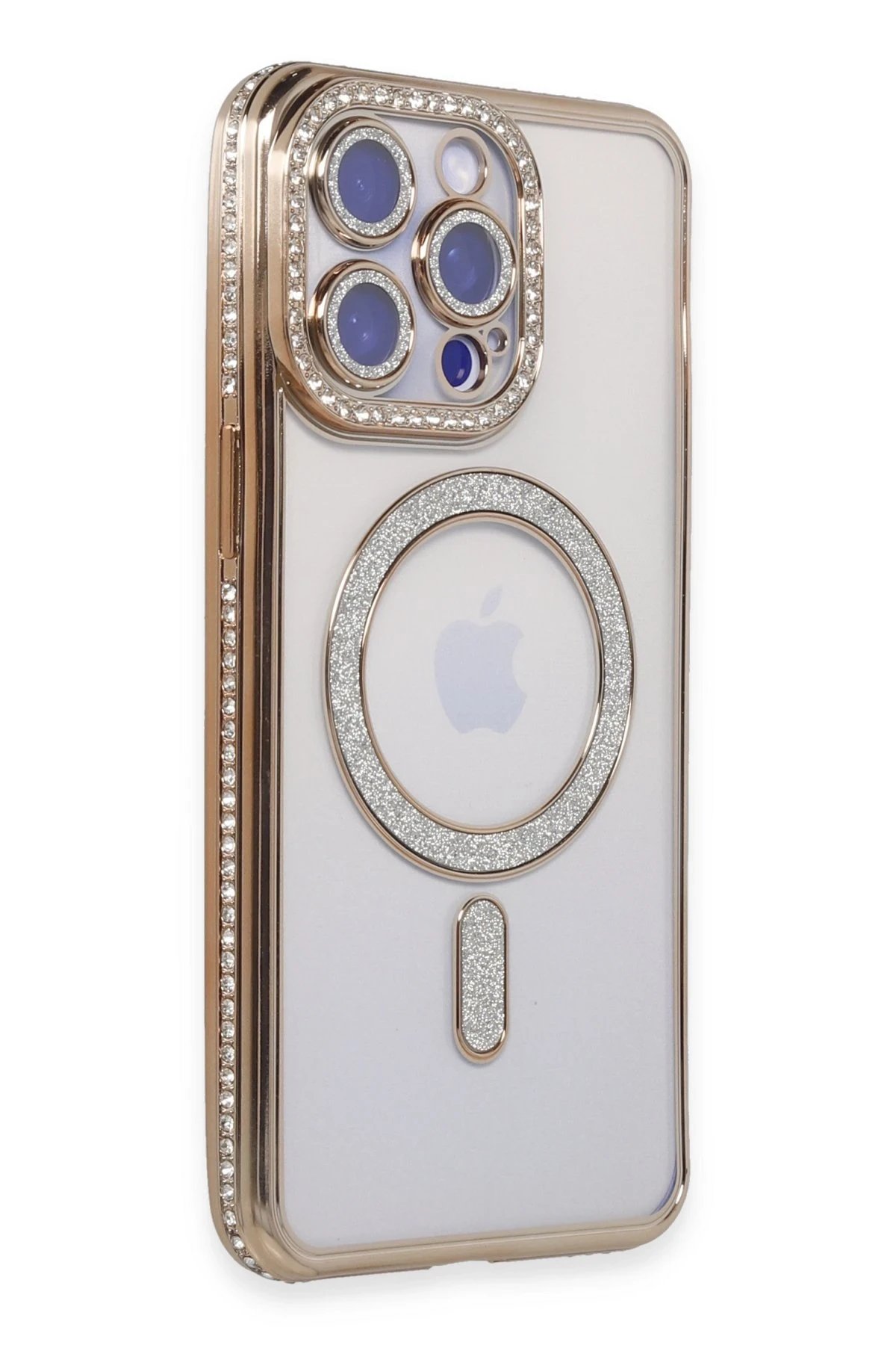 Newface iPhone 15 Pro Kılıf Joke Simli Magneticsafe Kılıf - Gold