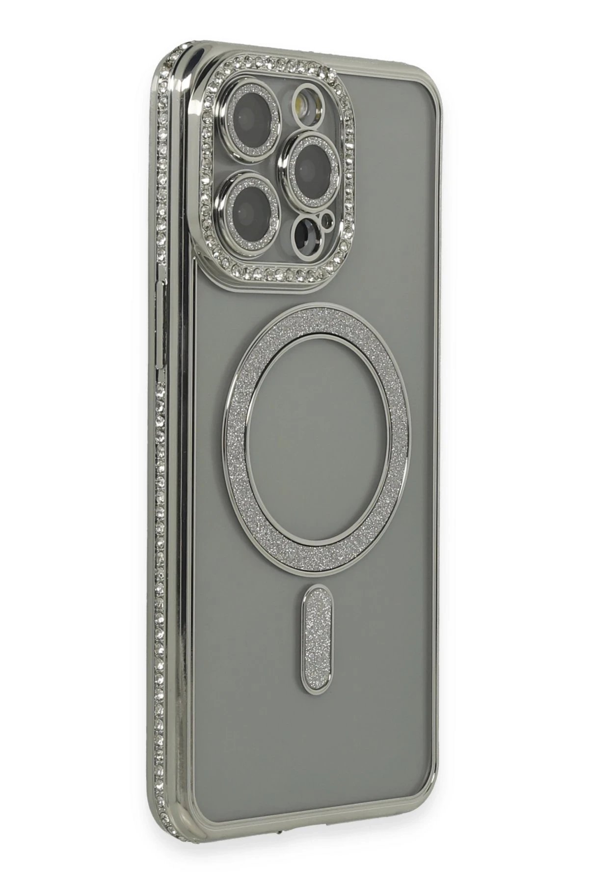 Newface iPhone 15 Pro Kılıf Joke Simli Magneticsafe Kılıf - Gri