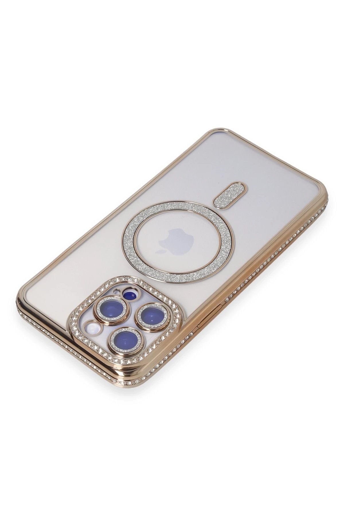 Newface iPhone 15 Pro Max Kılıf Joke Simli Magneticsafe Kılıf - Gold