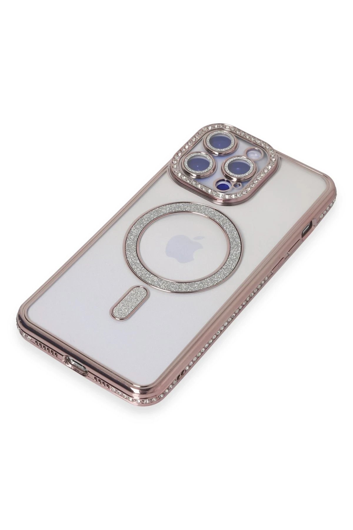 Newface iPhone 15 Pro Max Kılıf Joke Simli Magneticsafe Kılıf - Pembe