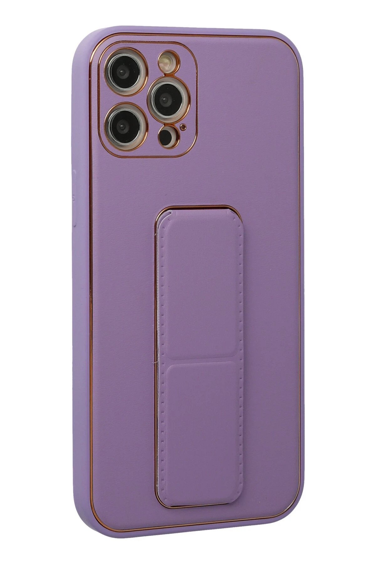 Newface iPhone 12 Pro Kılıf Coco Deri Standlı Kapak - Lila