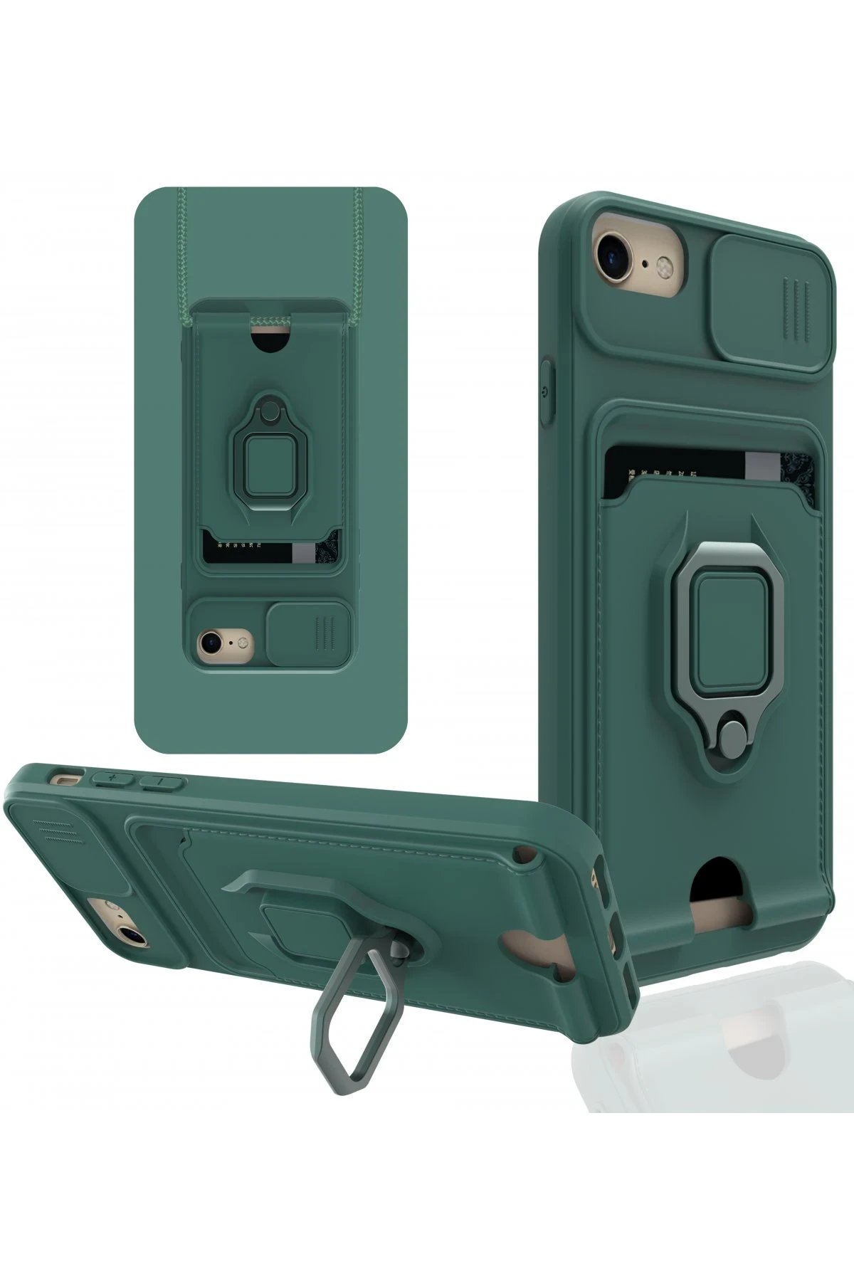 Newface iPhone 6 Kılıf Zuma Kartvizitli Yüzüklü Silikon - Yeşil