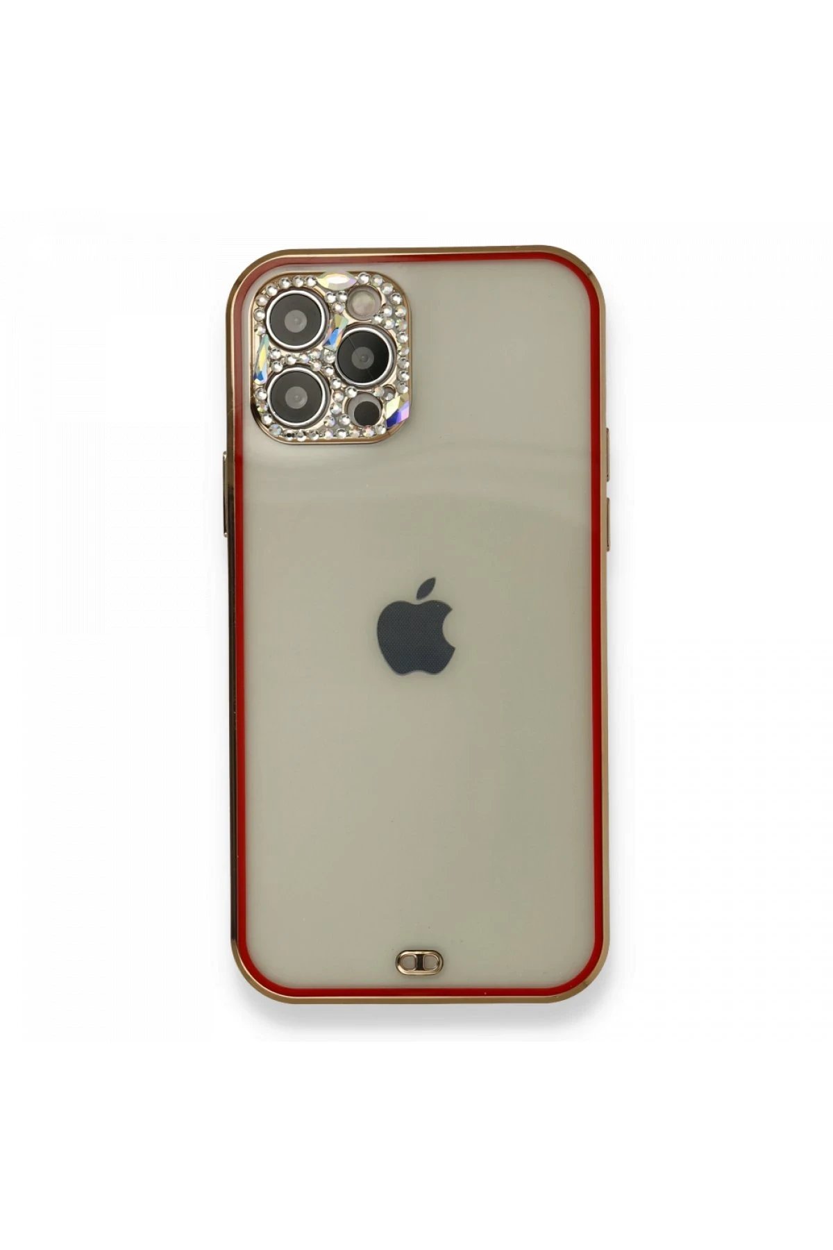 Newface iPhone 12 Pro Kılıf Liva Taşlı Silikon - Kırmızı