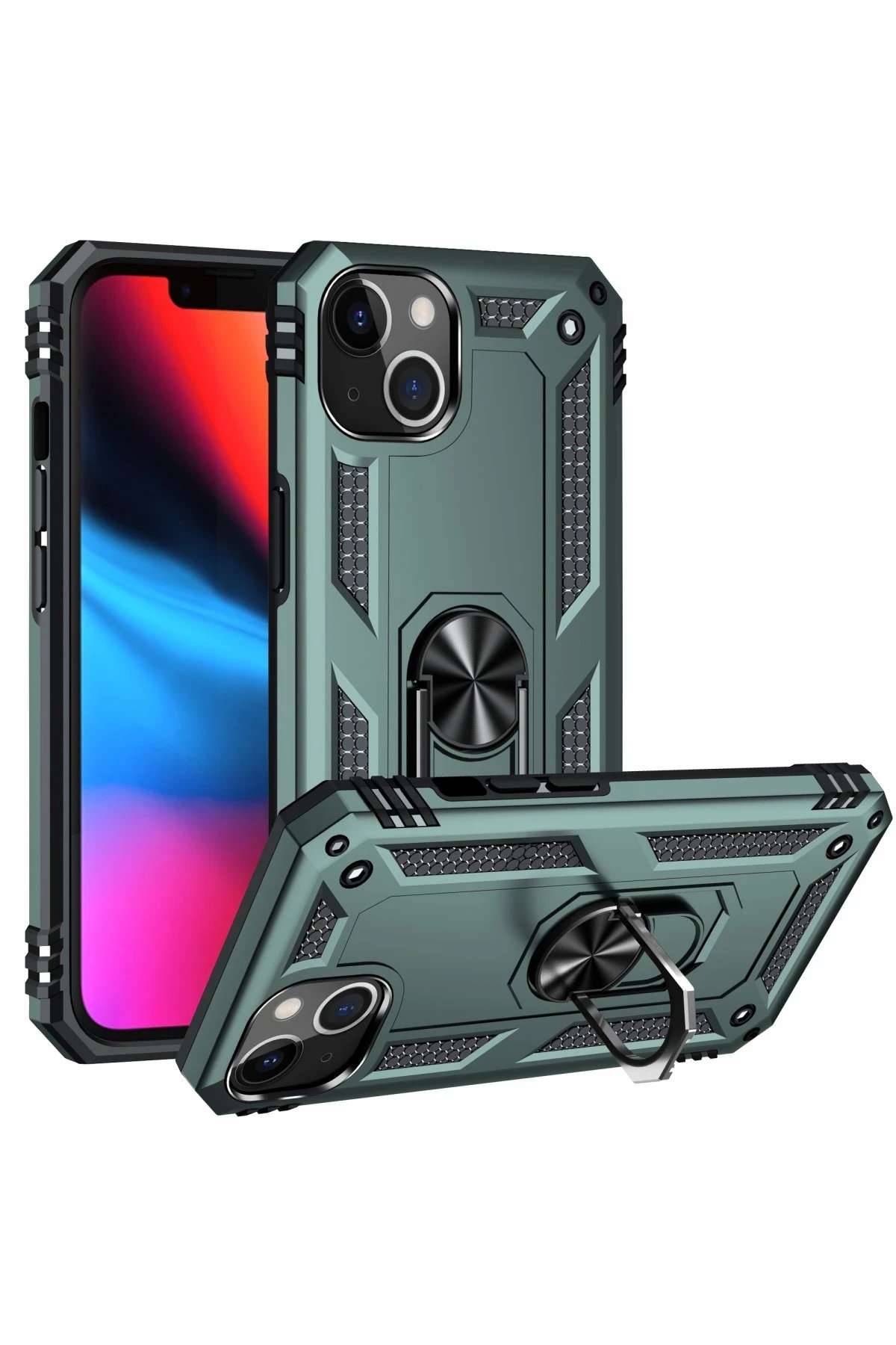 Newface iPhone 13 Kılıf Sofya Yüzüklü Silikon Kapak - Yeşil