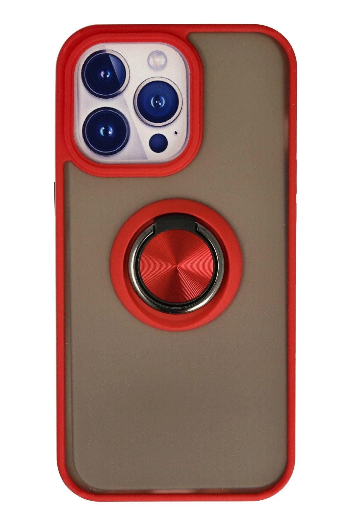 Newface iPhone 13 Pro Max Kılıf Montreal Yüzüklü Silikon Kapak - Kırmızı