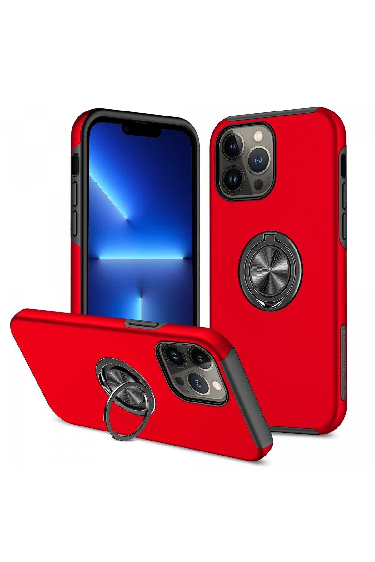 Newface iPhone 13 Pro Kılıf Elit Yüzüklü Kapak - Kırmızı