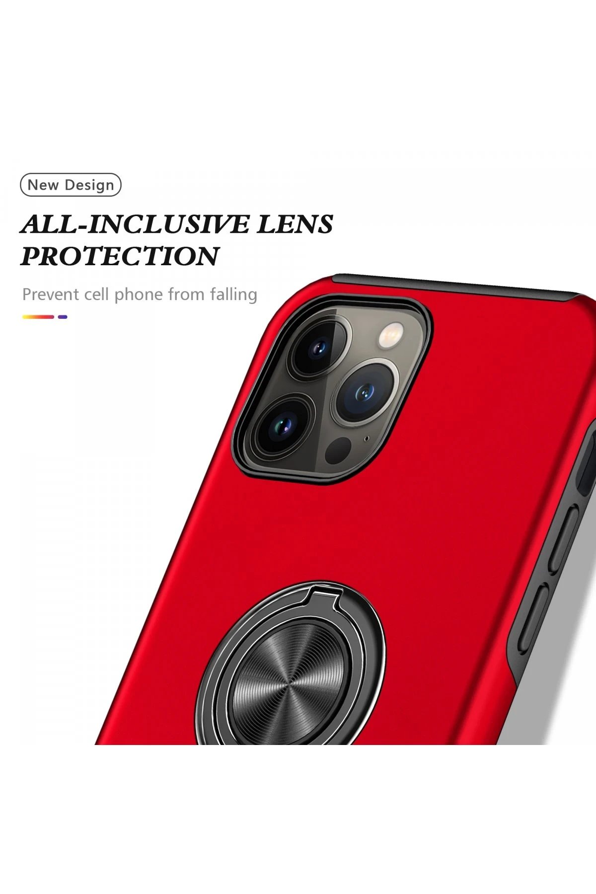 Newface iPhone 13 Pro Kılıf Elit Yüzüklü Kapak - Kırmızı