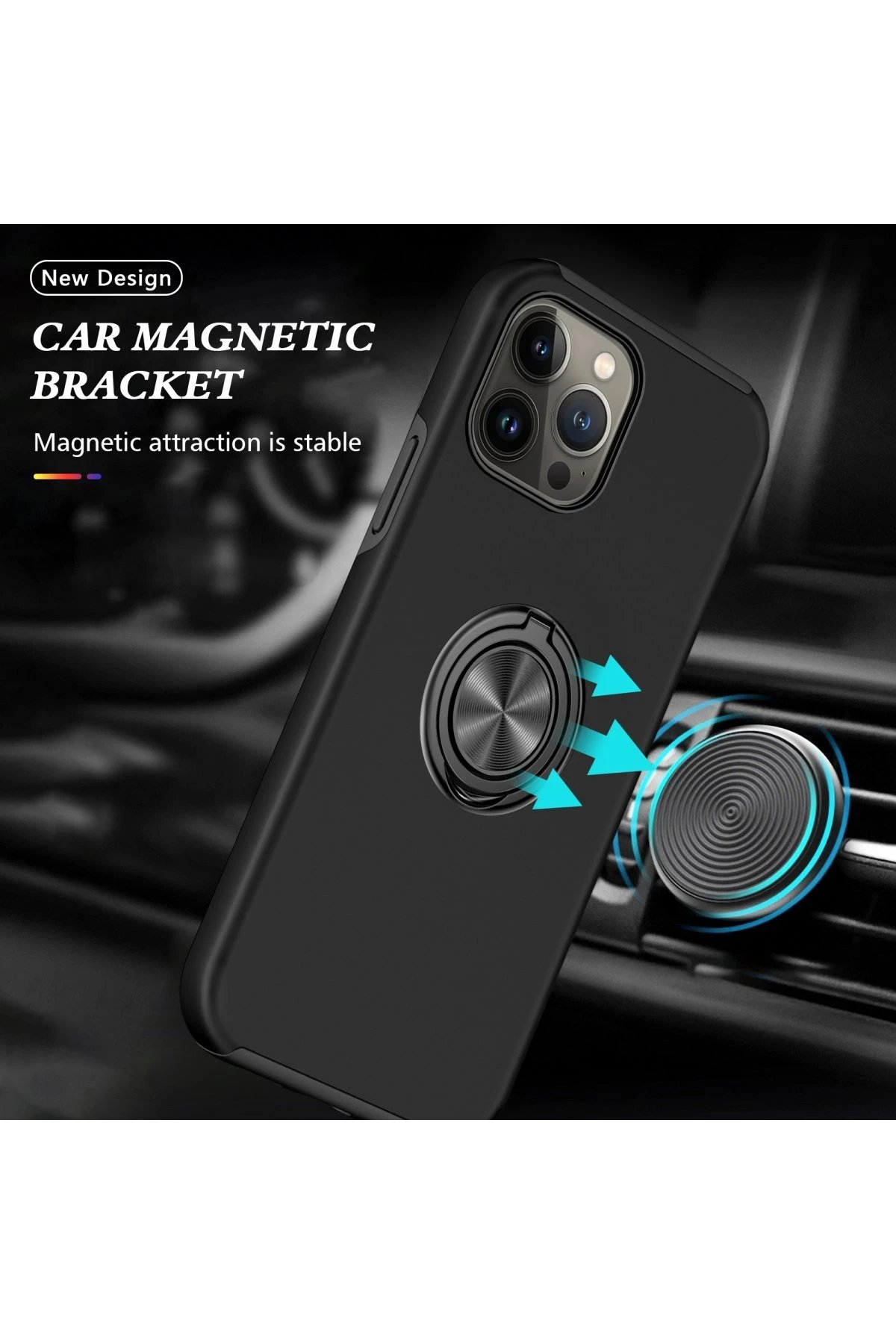 Newface iPhone 13 Pro Max Kılıf Elit Yüzüklü Kapak - Siyah