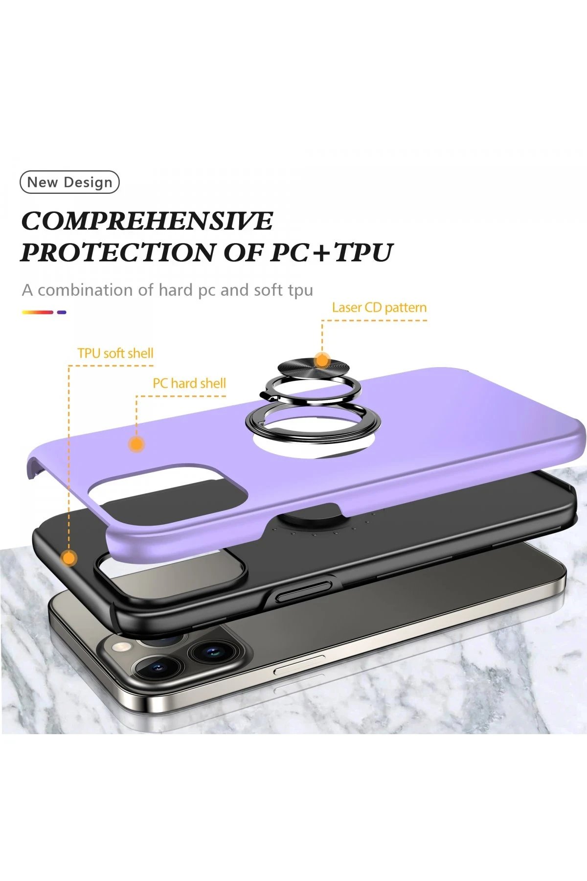 Newface iPhone 13 Pro Max Kılıf Elit Yüzüklü Kapak - Mor