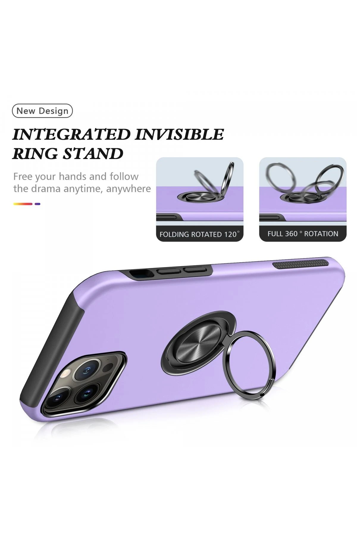 Newface iPhone 13 Pro Max Kılıf Elit Yüzüklü Kapak - Mor