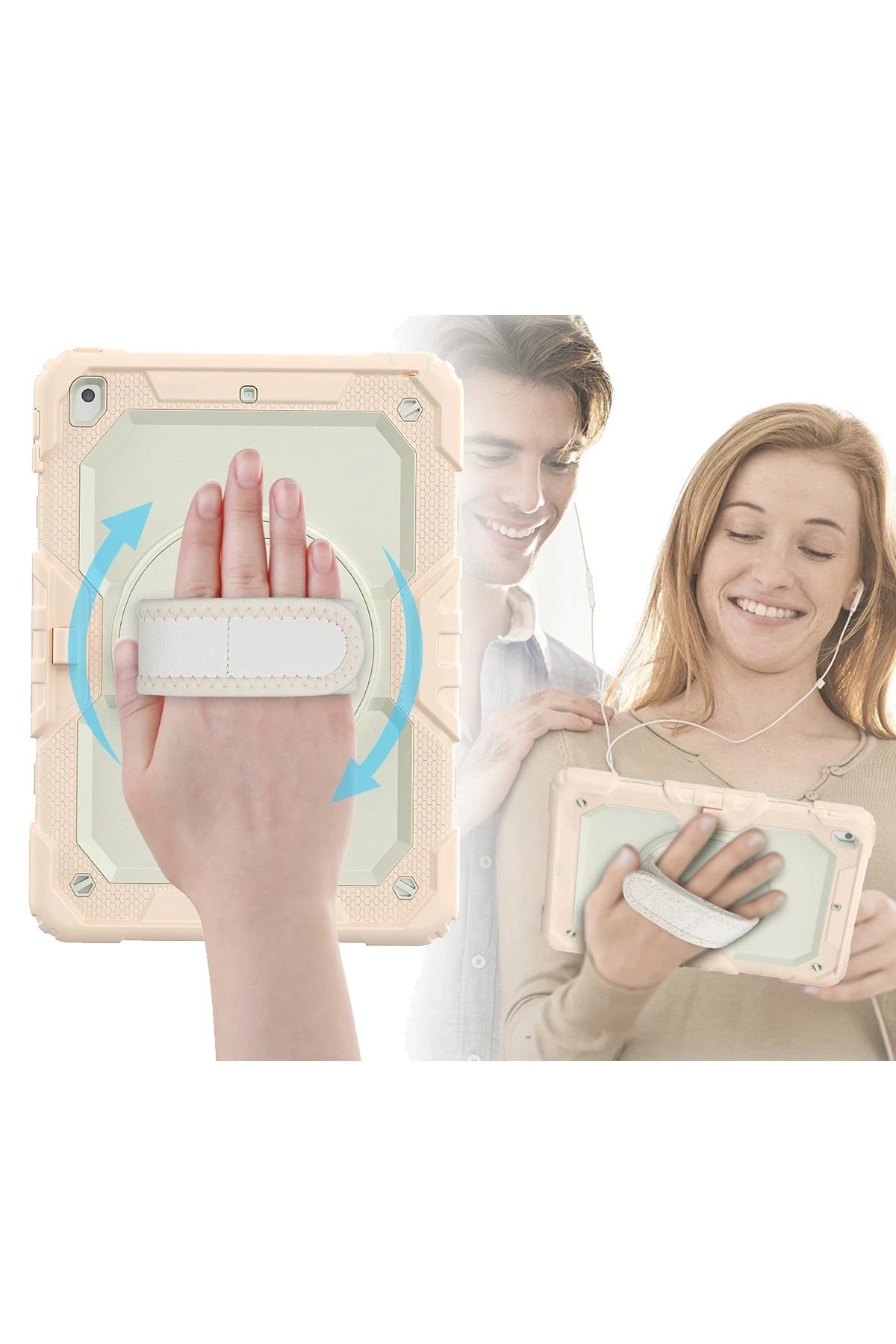 Newface iPad 10.2 (7.nesil) Kılıf Strap New Tablet Kapak - Pembe