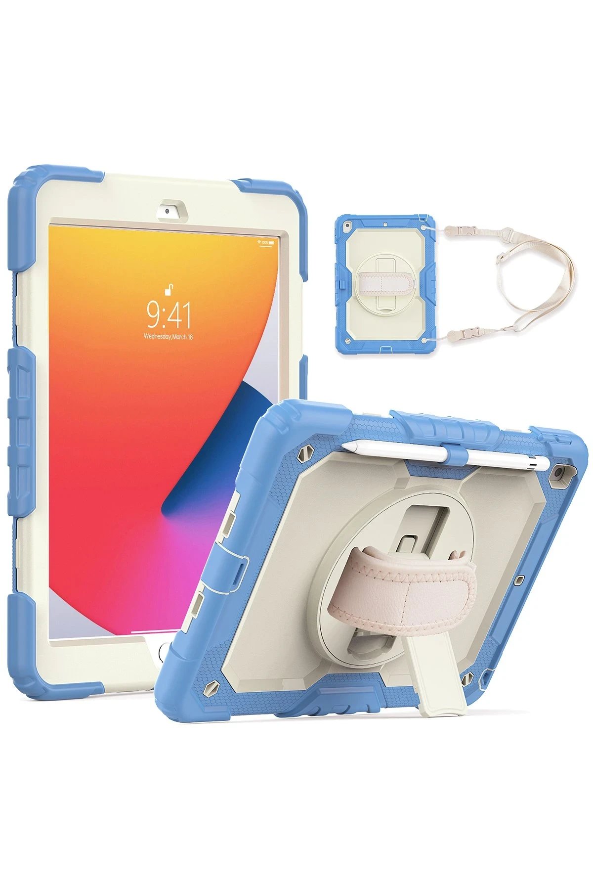 Newface iPad 10.2 (7.nesil) Kılıf Strap New Tablet Kapak - Mavi