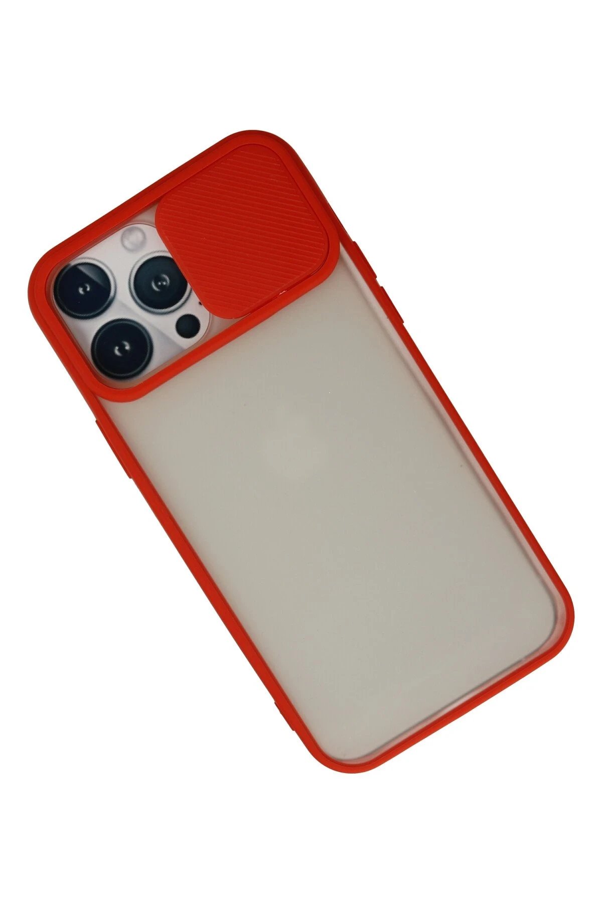 Newface iPhone 13 Pro Max Kılıf Palm Buzlu Kamera Sürgülü Silikon - Kırmızı