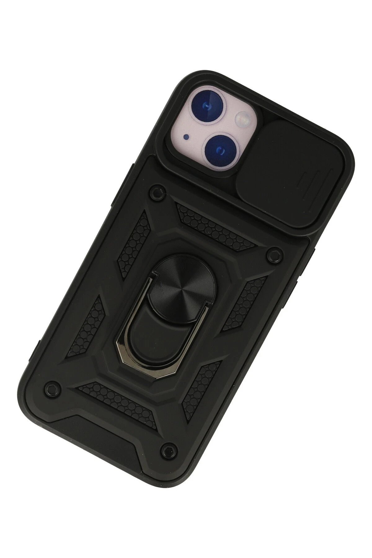 Newface iPhone 13 Kılıf Pars Lens Yüzüklü Silikon - Siyah