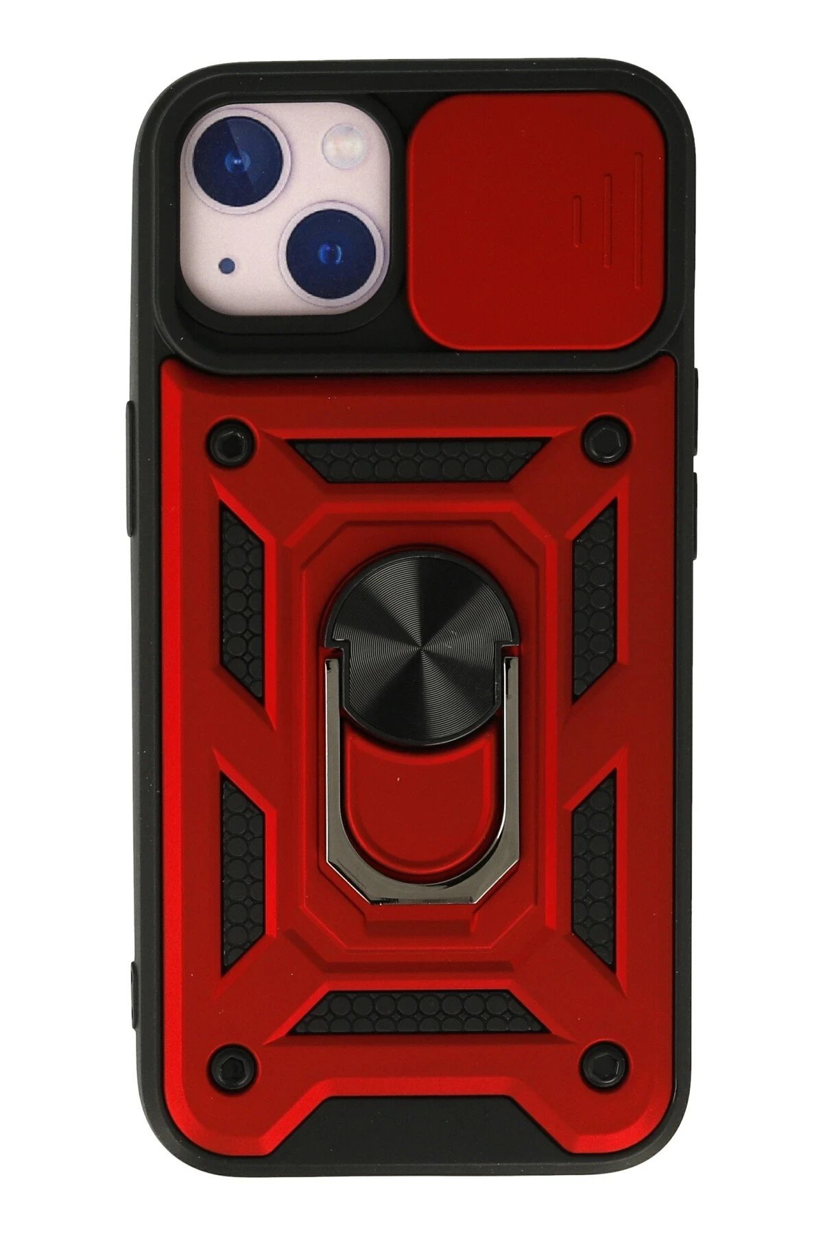 Newface iPhone 13 Kılıf Pars Lens Yüzüklü Silikon - Kırmızı