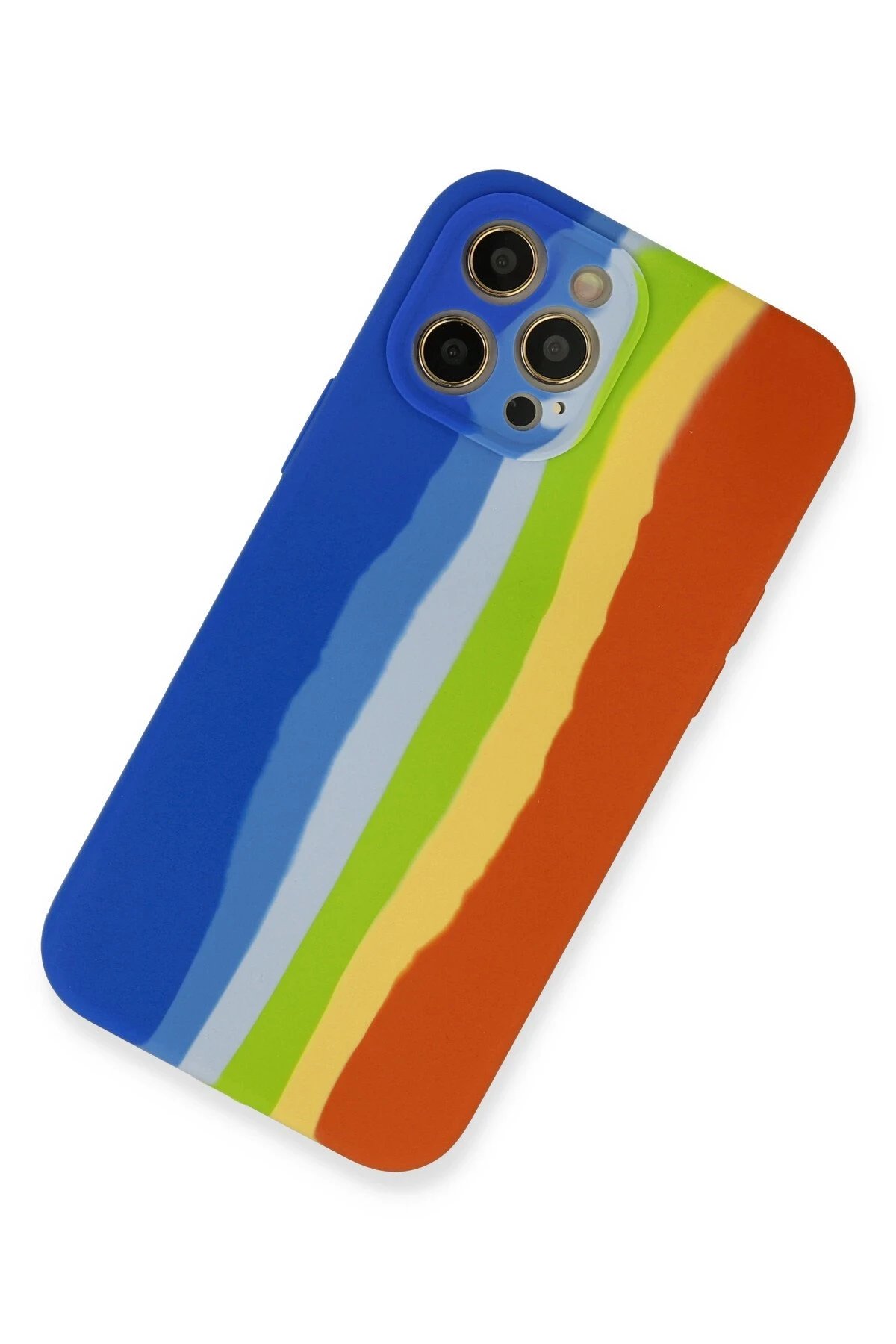 Newface iPhone 12 Pro Kılıf Ebruli Lansman Silikon - Mavi-Turuncu