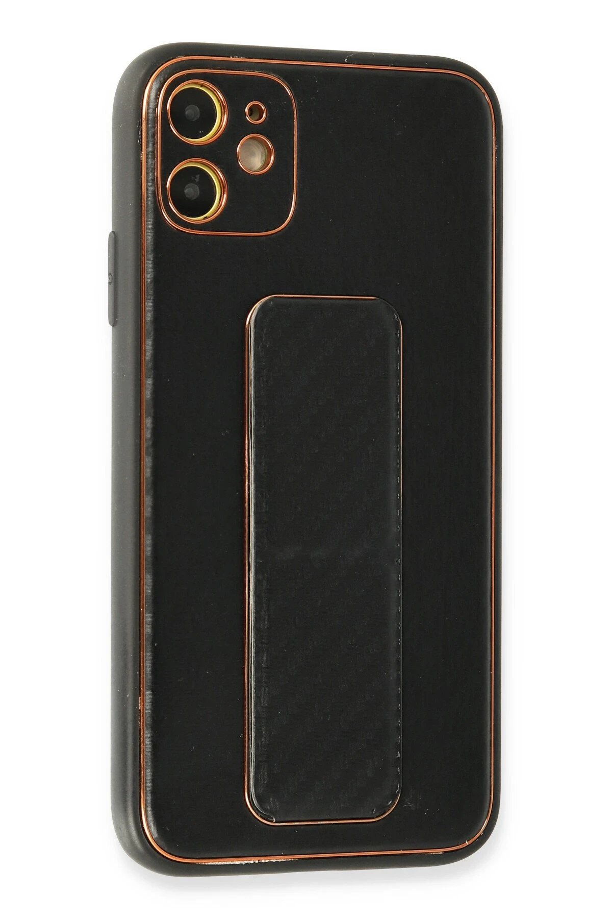 Newface iPhone 12 Kılıf Coco Karbon Standlı Kapak - Siyah