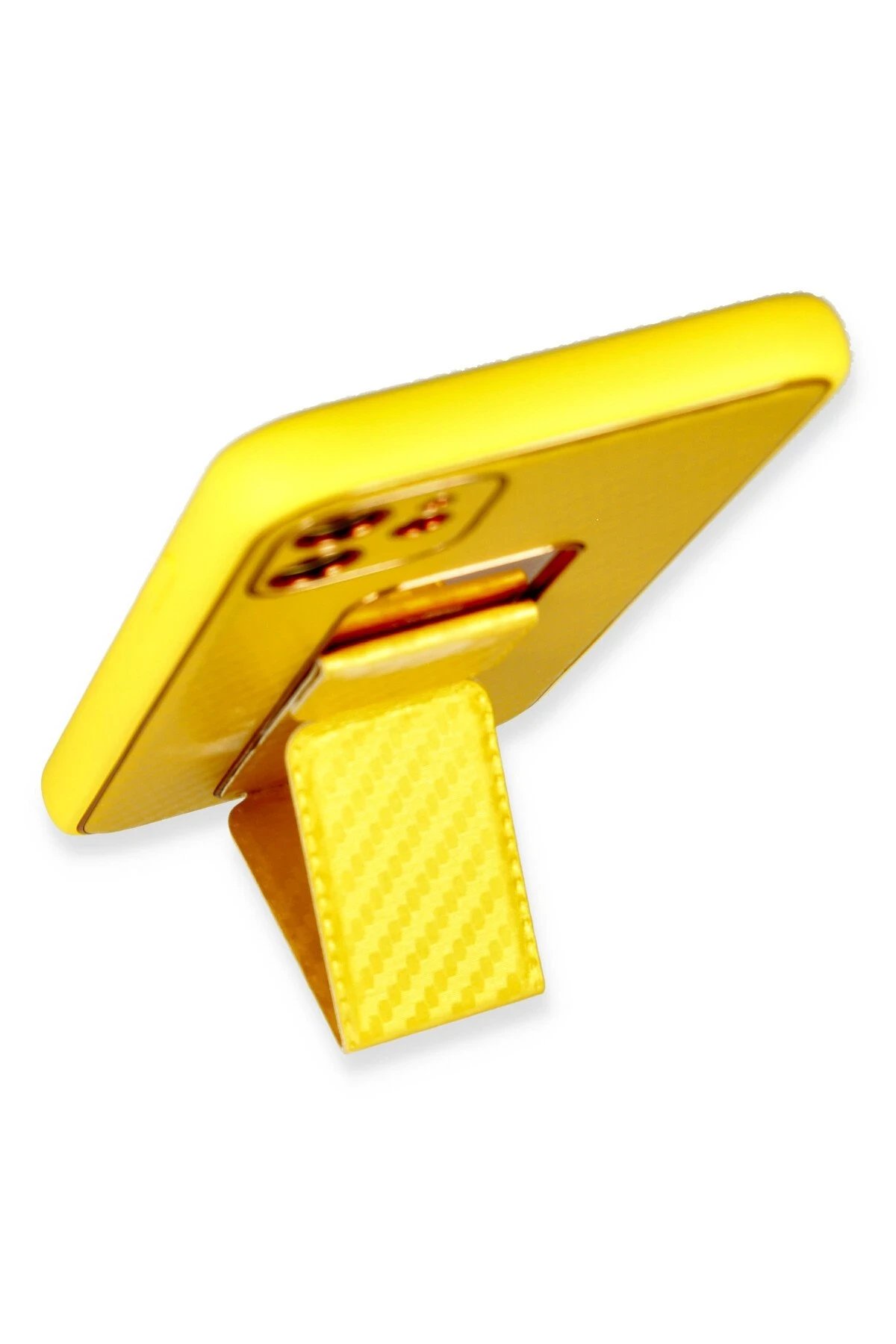 Newface iPhone 12 Kılıf Coco Karbon Standlı Kapak - Sarı