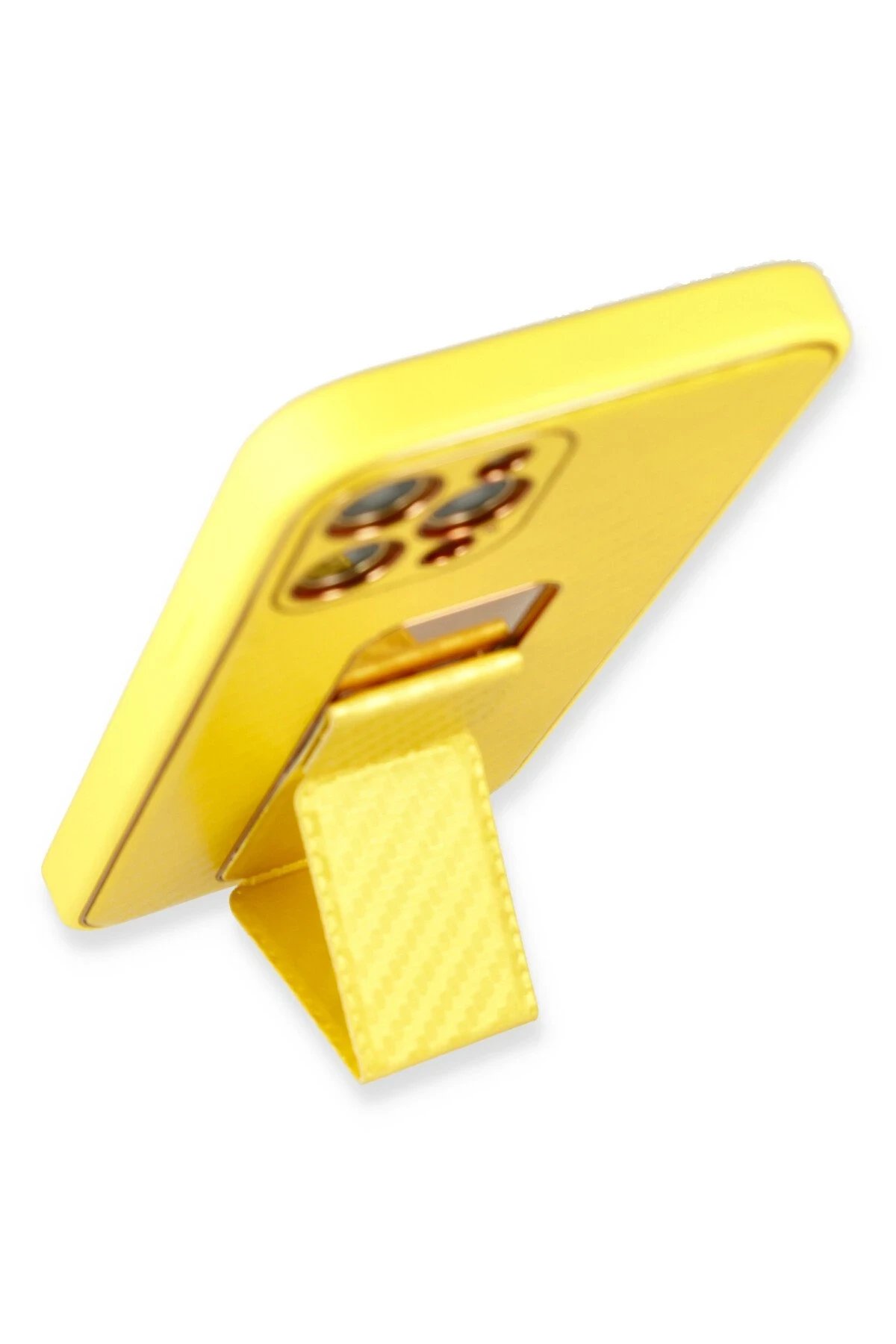 Newface iPhone 12 Pro Kılıf Coco Karbon Standlı Kapak - Sarı