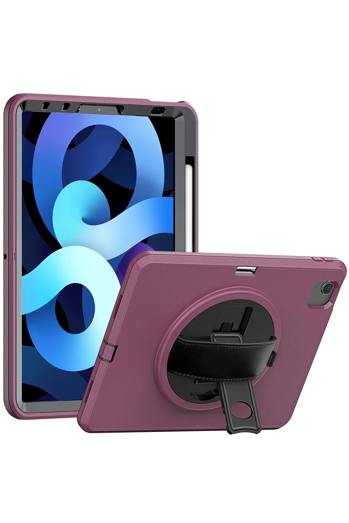 Newface iPad 2022 10.9 (10.nesil) Kılıf Hand Strap Tablet Kılıfı - Mürdüm