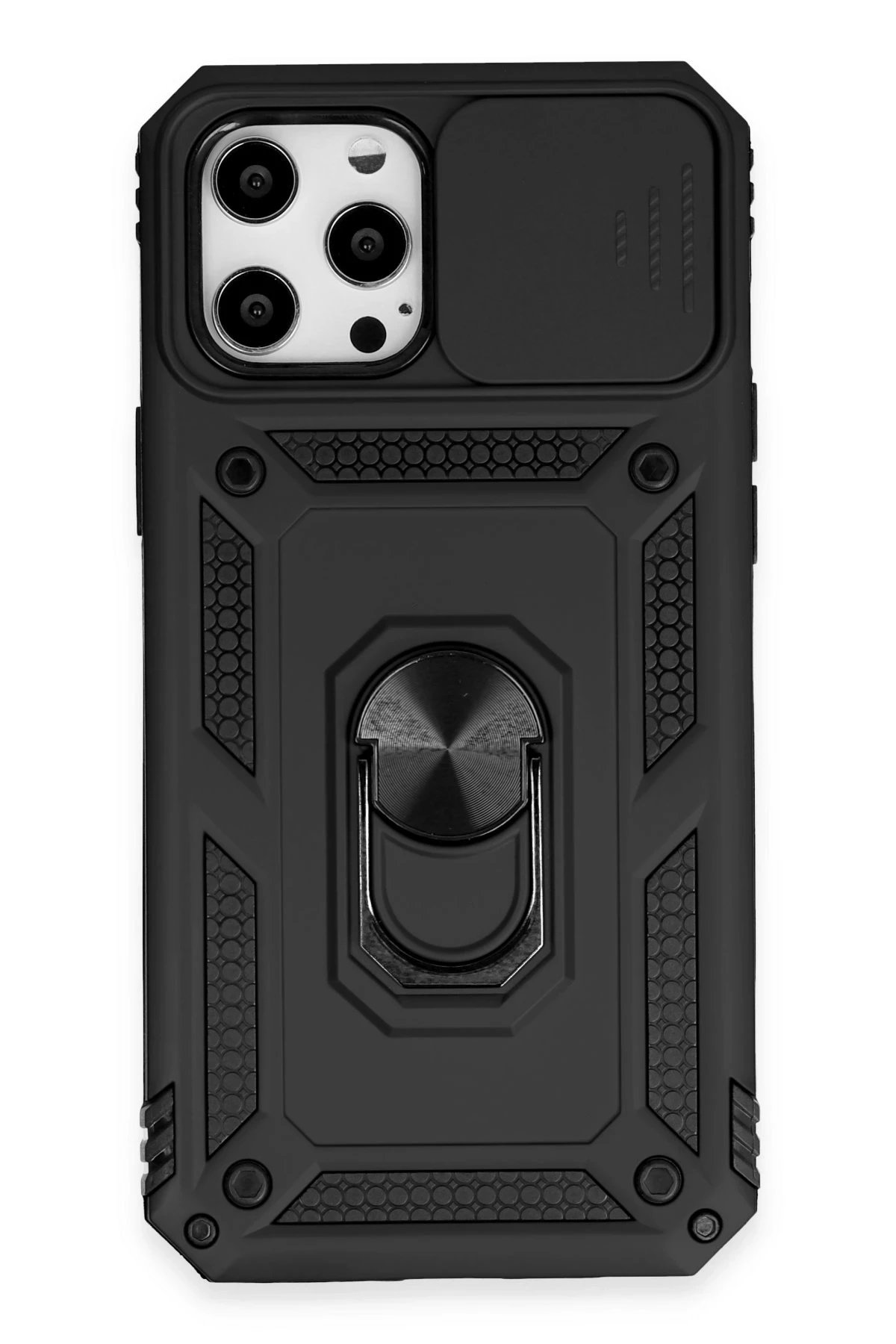 Newface iPhone 12 Pro Max Kılıf Pars Lens Yüzüklü Silikon - Siyah