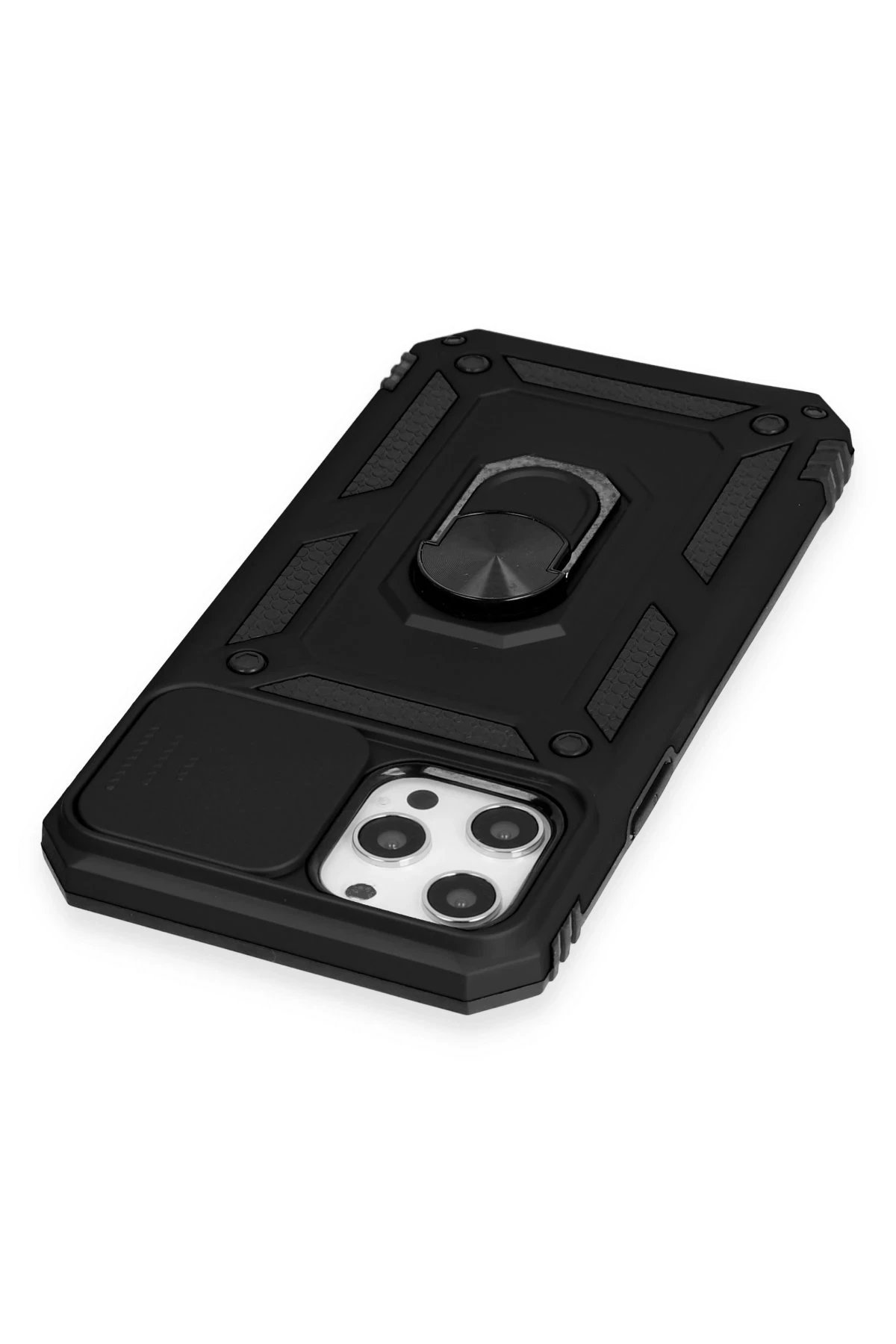 Newface iPhone 12 Pro Max Kılıf Pars Lens Yüzüklü Silikon - Siyah