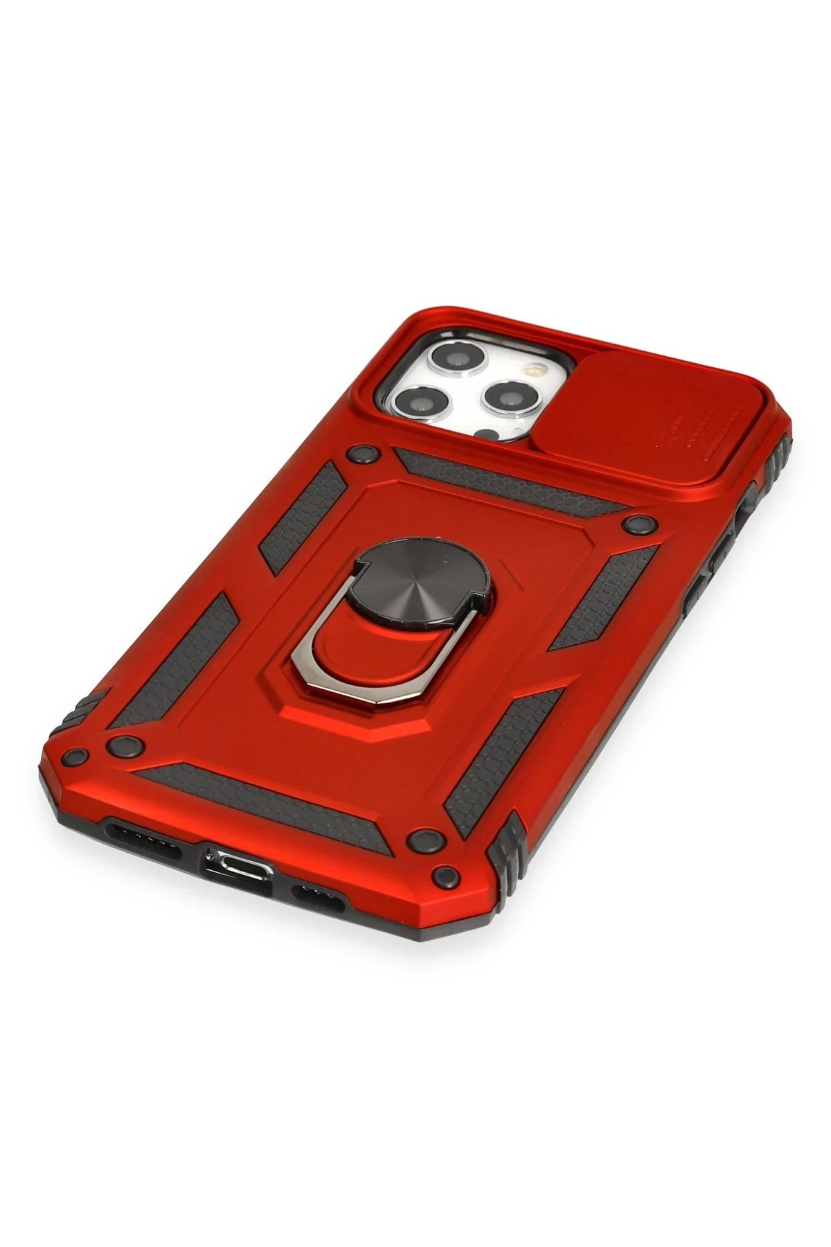 Newface iPhone 12 Pro Max Kılıf Pars Lens Yüzüklü Silikon - Kırmızı