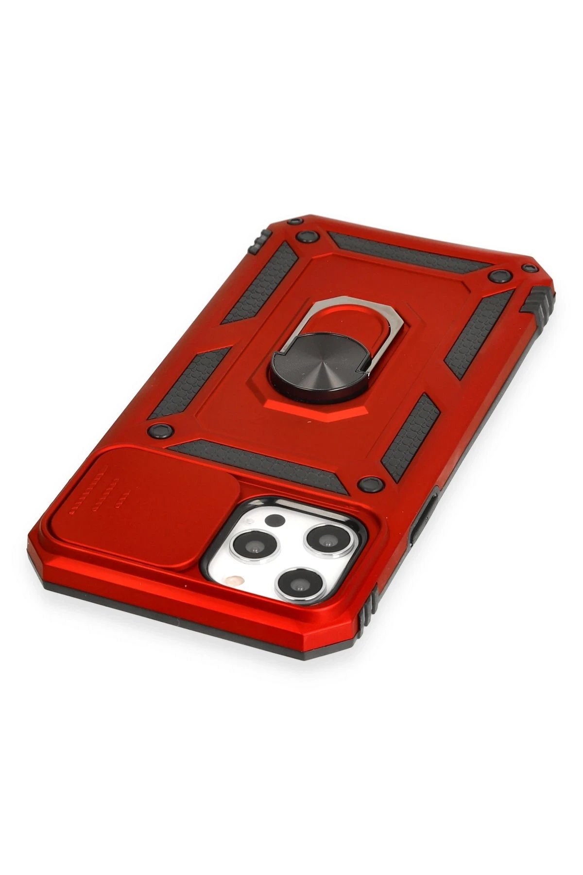 Newface iPhone 12 Pro Max Kılıf Pars Lens Yüzüklü Silikon - Kırmızı