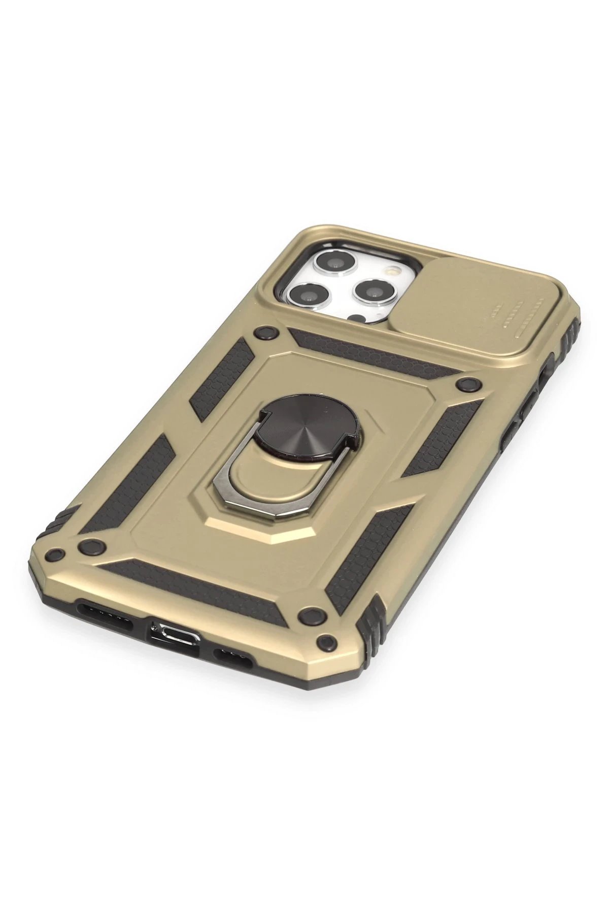 Newface iPhone 12 Pro Max Kılıf Pars Lens Yüzüklü Silikon - Gold