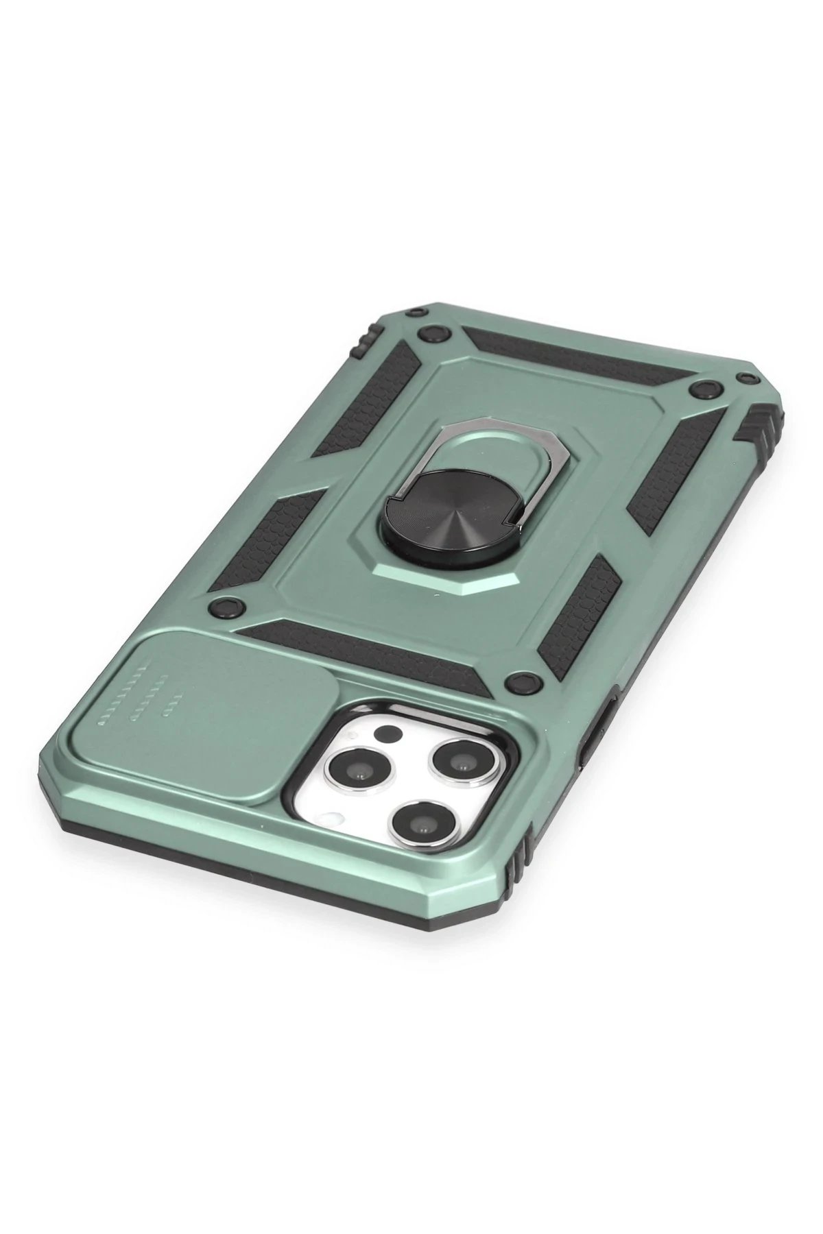 Newface iPhone 12 Pro Max Kılıf Pars Lens Yüzüklü Silikon - Yeşil