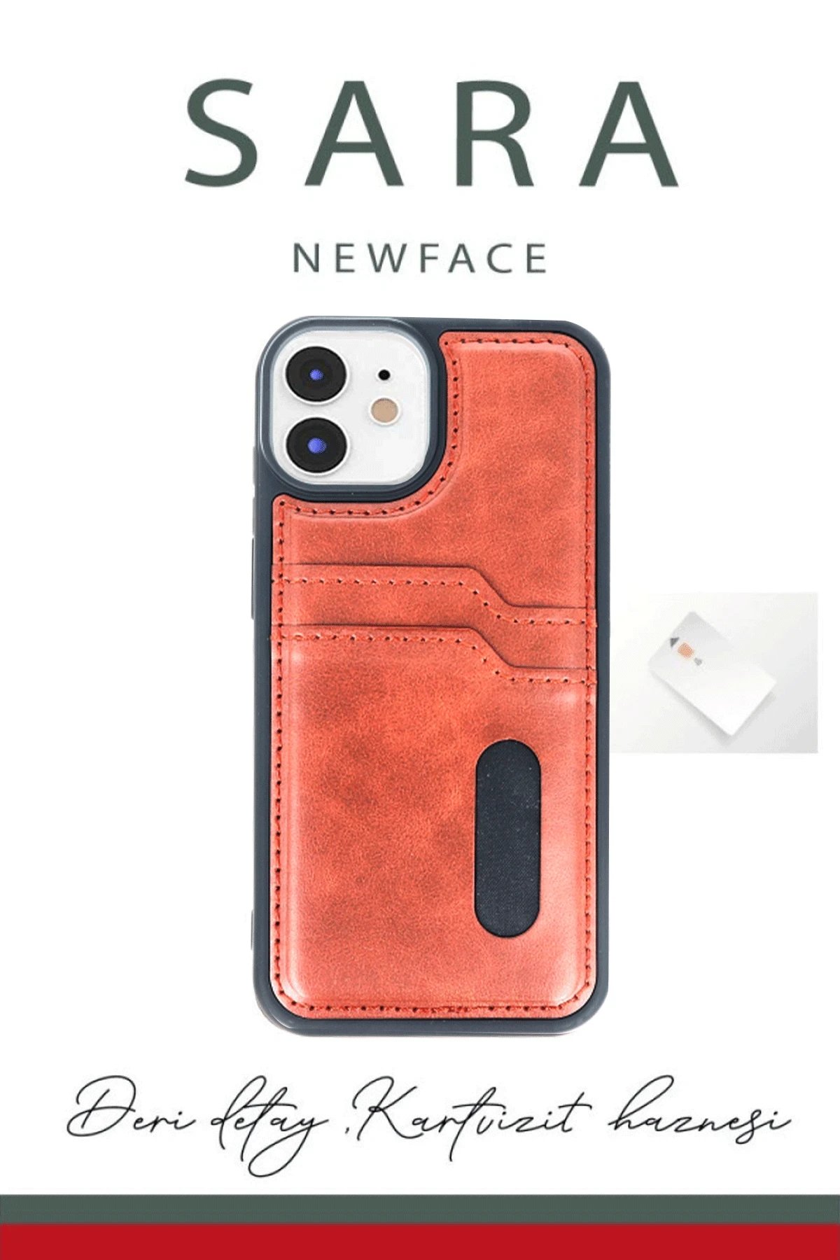 Newface iPhone 11 Kılıf Sara Kartvizitli Deri Kılıf - Lacivert
