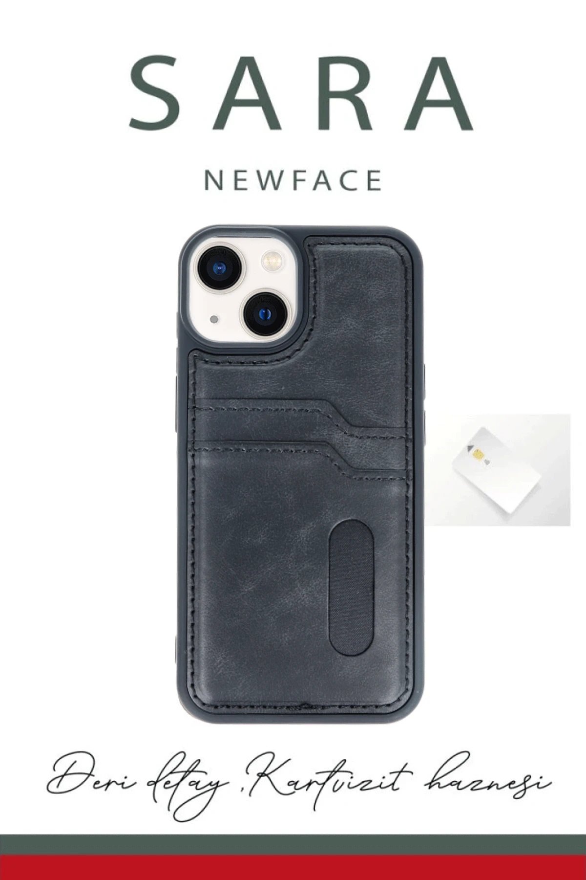 Newface iPhone 14 Kılıf Sara Kartvizitli Deri Kılıf - Koyu Yeşil