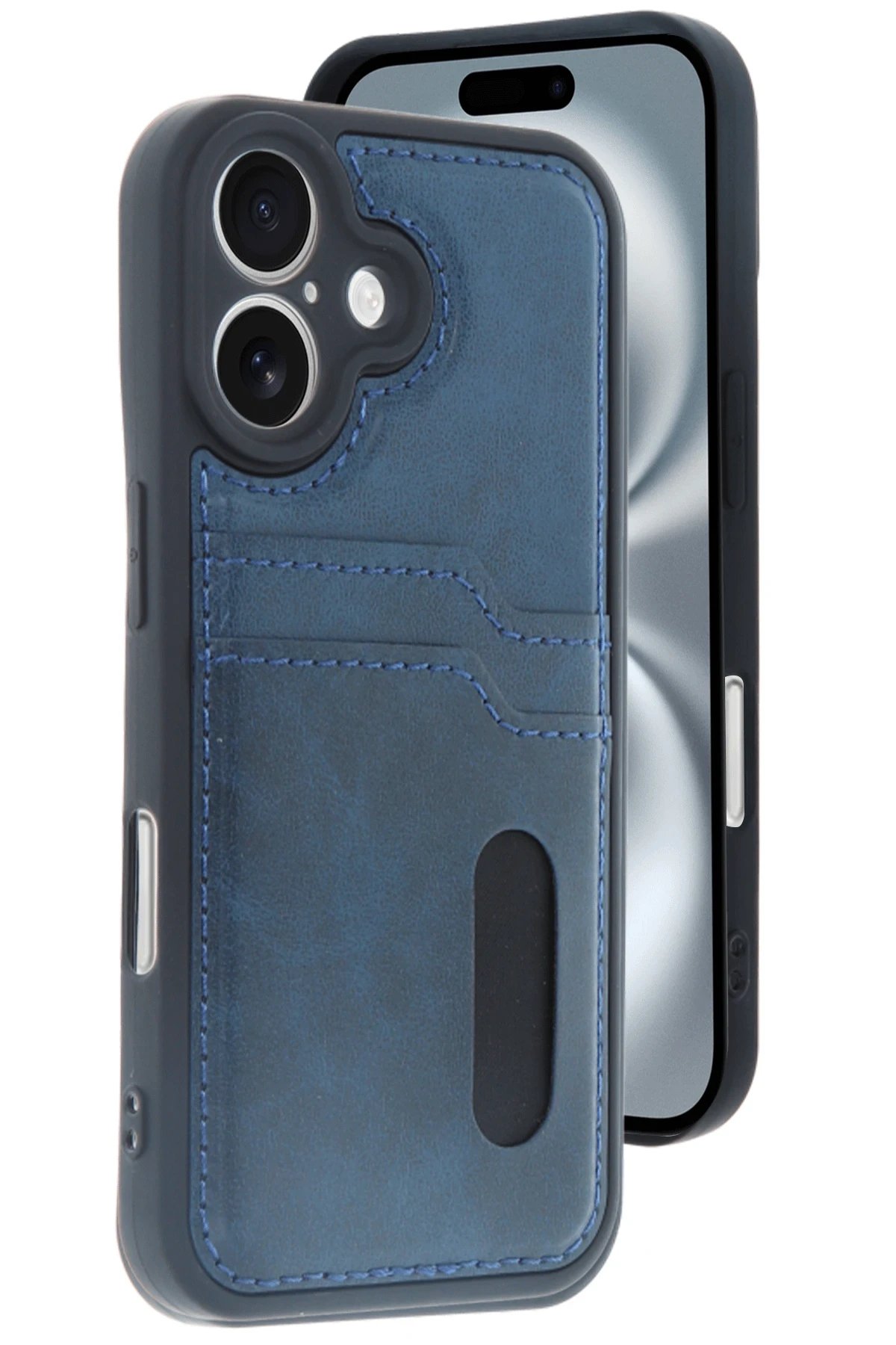 Newface iPhone 16 Kılıf Sara Kartvizitli Deri Kılıf - Lacivert