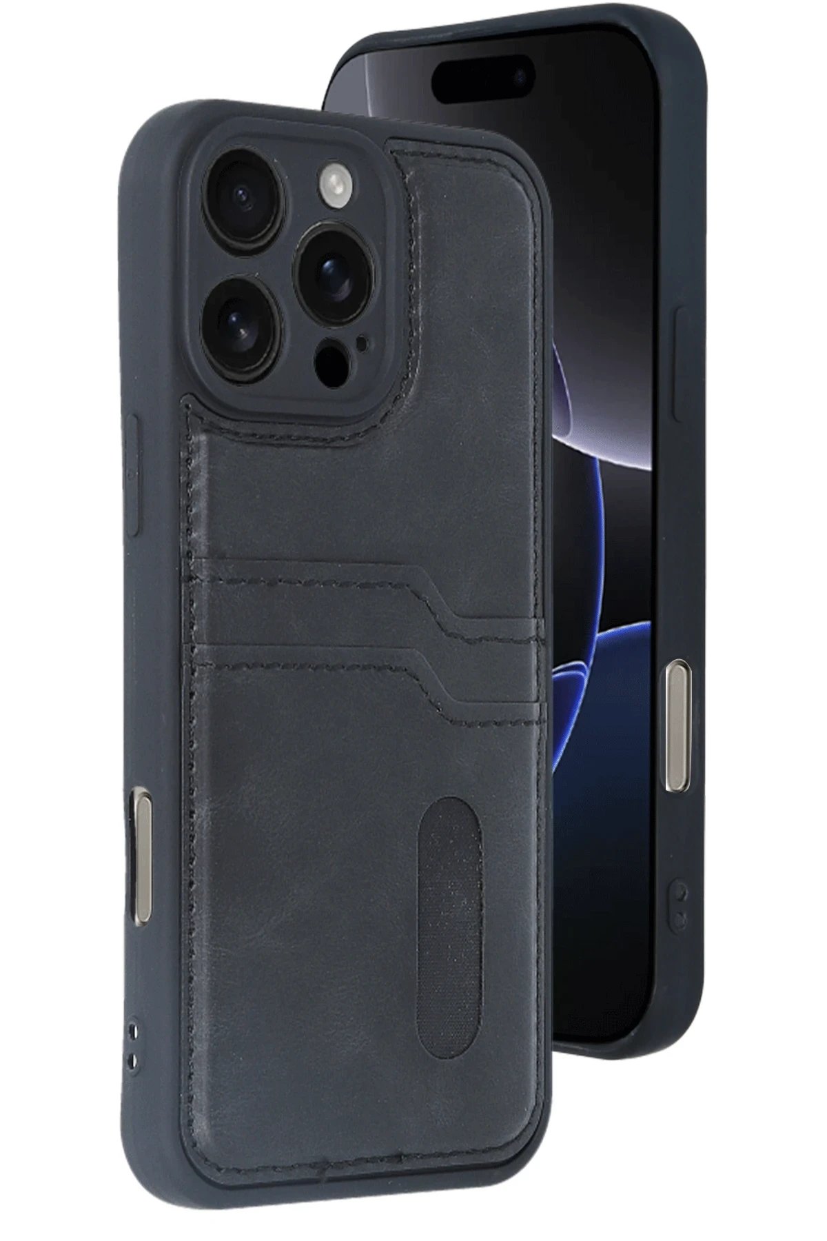 Newface iPhone 16 Pro Kılıf Sara Kartvizitli Deri Kılıf - Siyah