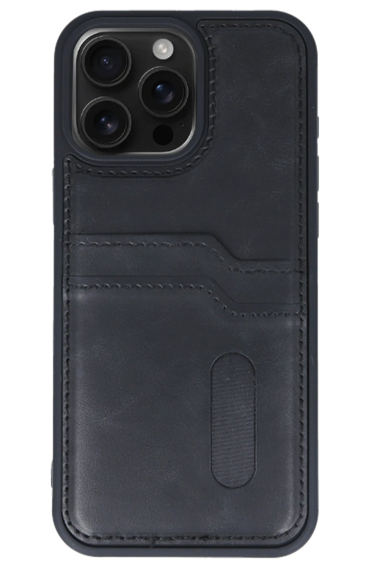 Newface iPhone 15 Pro Max Kılıf Sara Kartvizitli Deri Kılıf - Siyah