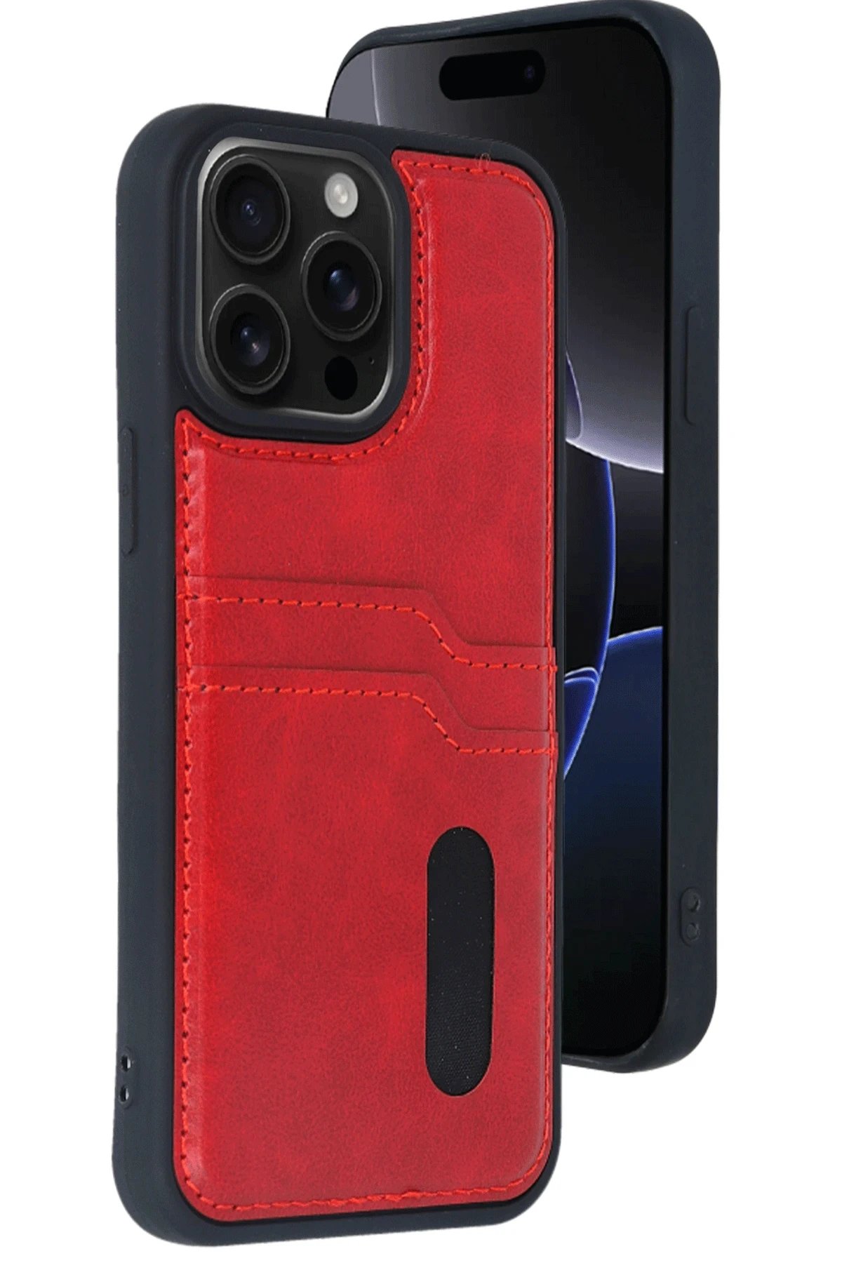 Newface iPhone 14 Pro Max Kılıf Sara Kartvizitli Deri Kılıf - Kırmızı