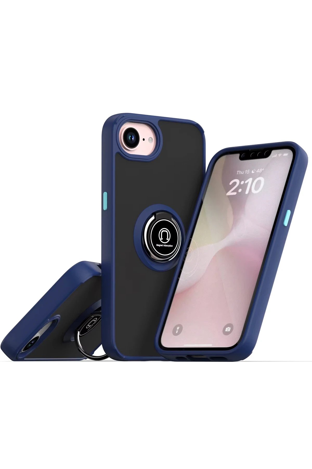 Newface iPhone 16E Kılıf Montreal Yüzüklü Silikon Kapak - Lacivert