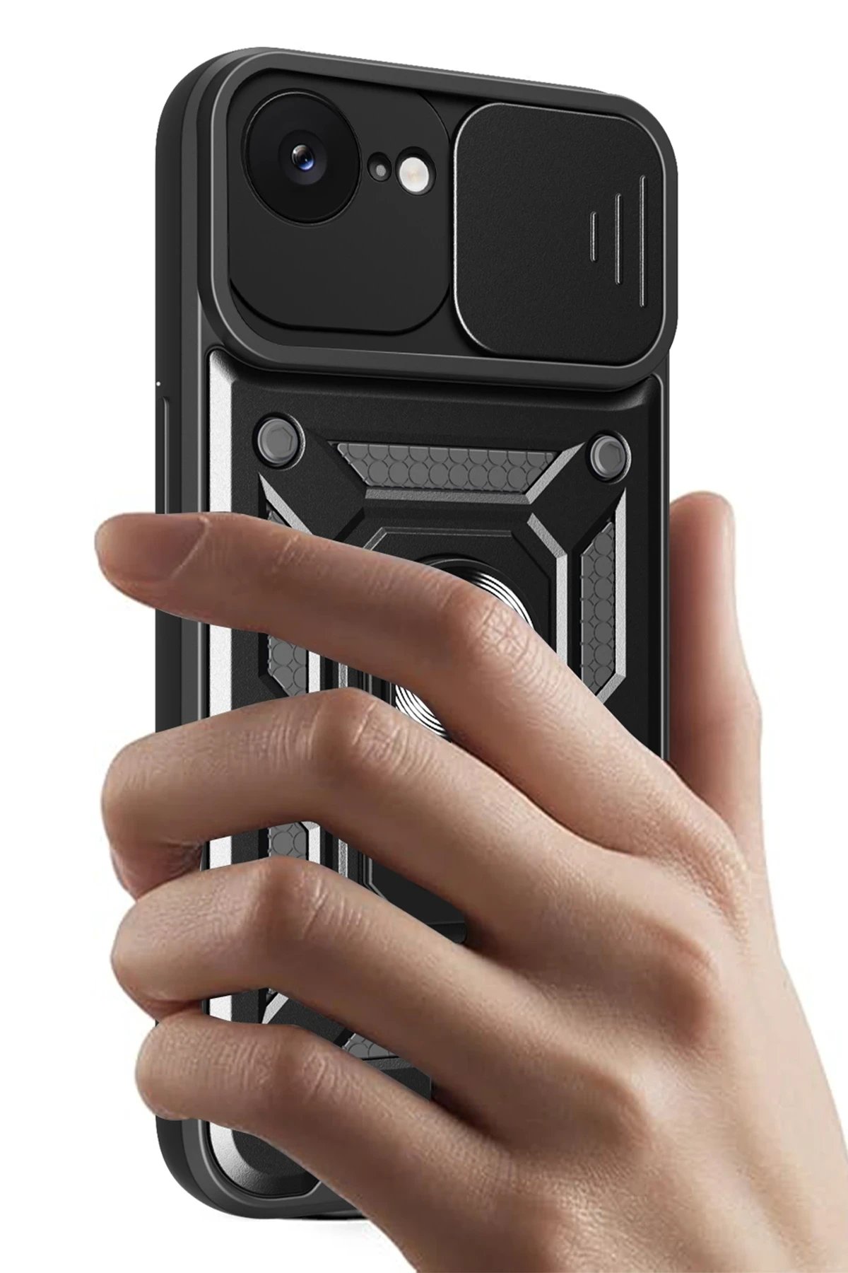 Newface iPhone 16E Kılıf Pars Lens Yüzüklü Silikon - Lacivert