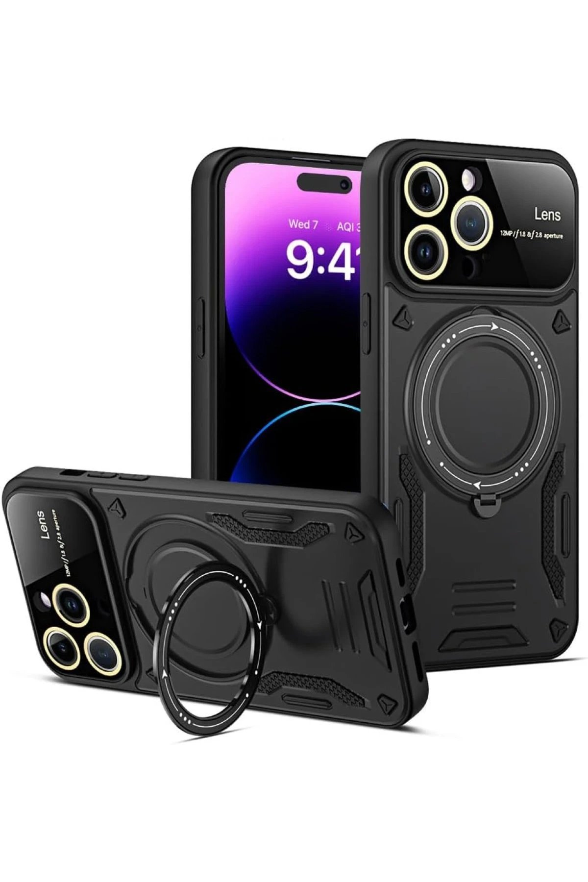 Newface iPhone 15 Pro Max Joy Lens Standlı Kapak - Siyah