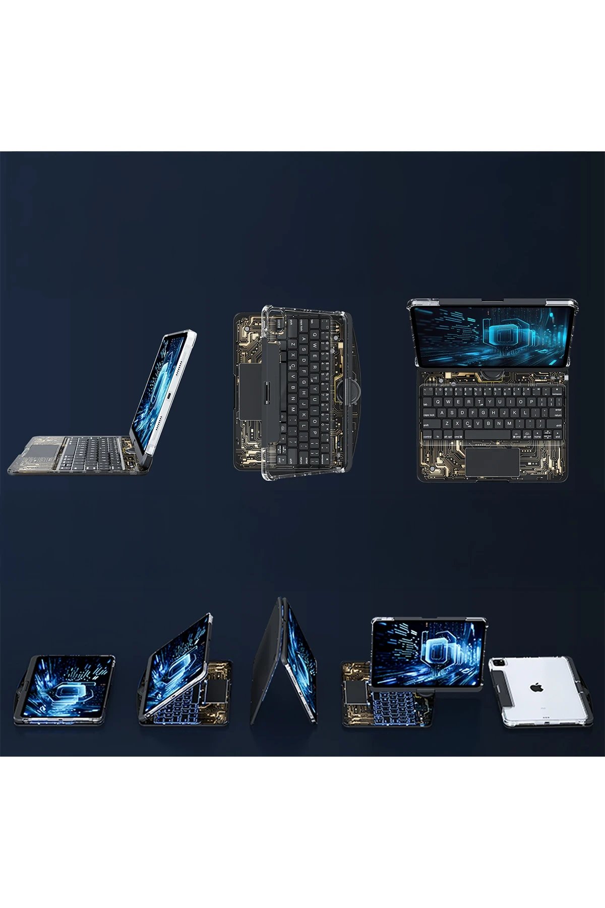 Newface JP11 iPad Pro 11 (2022) Kılıf Vales Dönen Ledli Klavyeli Tablet Kılıfı - Siyah