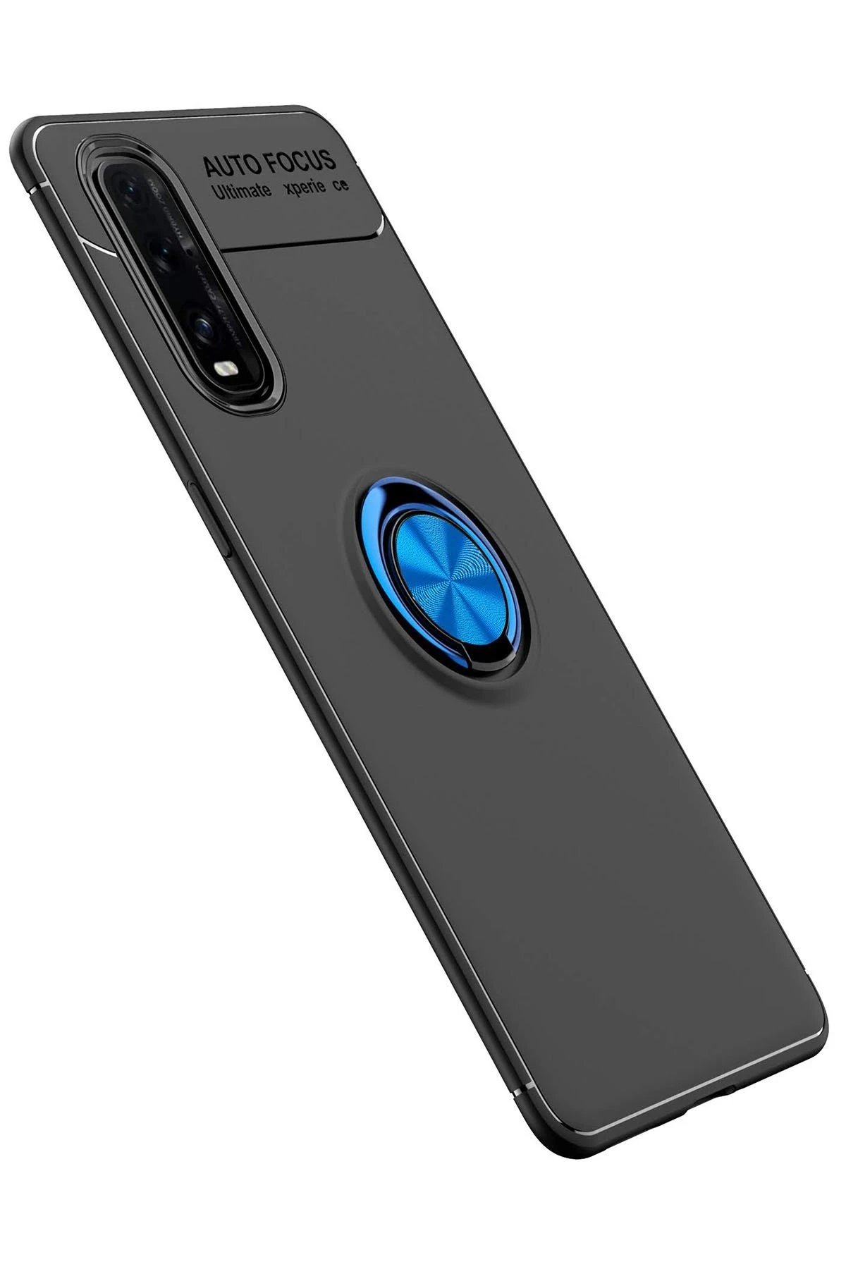 Newface Oppo Find X2 Kılıf Range Yüzüklü Silikon - Siyah-Mavi