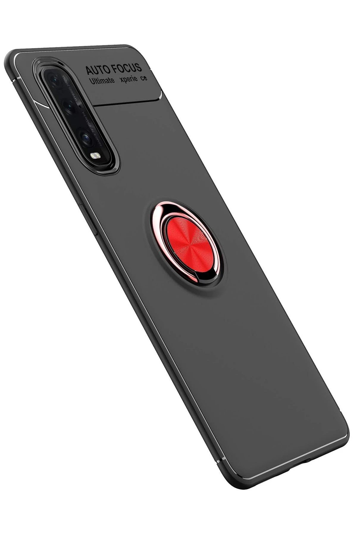 Newface Oppo Find X2 Kılıf Range Yüzüklü Silikon - Siyah-Kırmızı