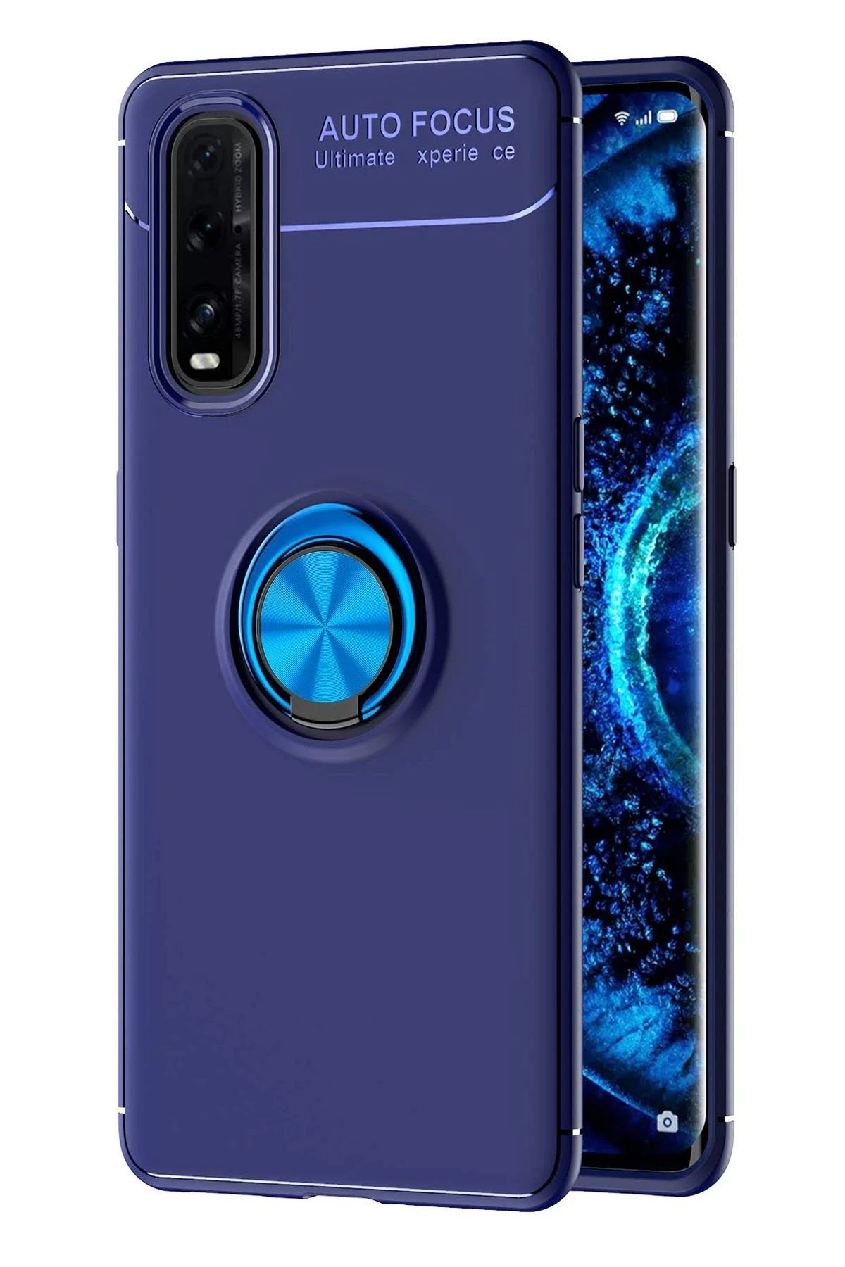 Newface Oppo Find X2 Kılıf Range Yüzüklü Silikon - Mavi